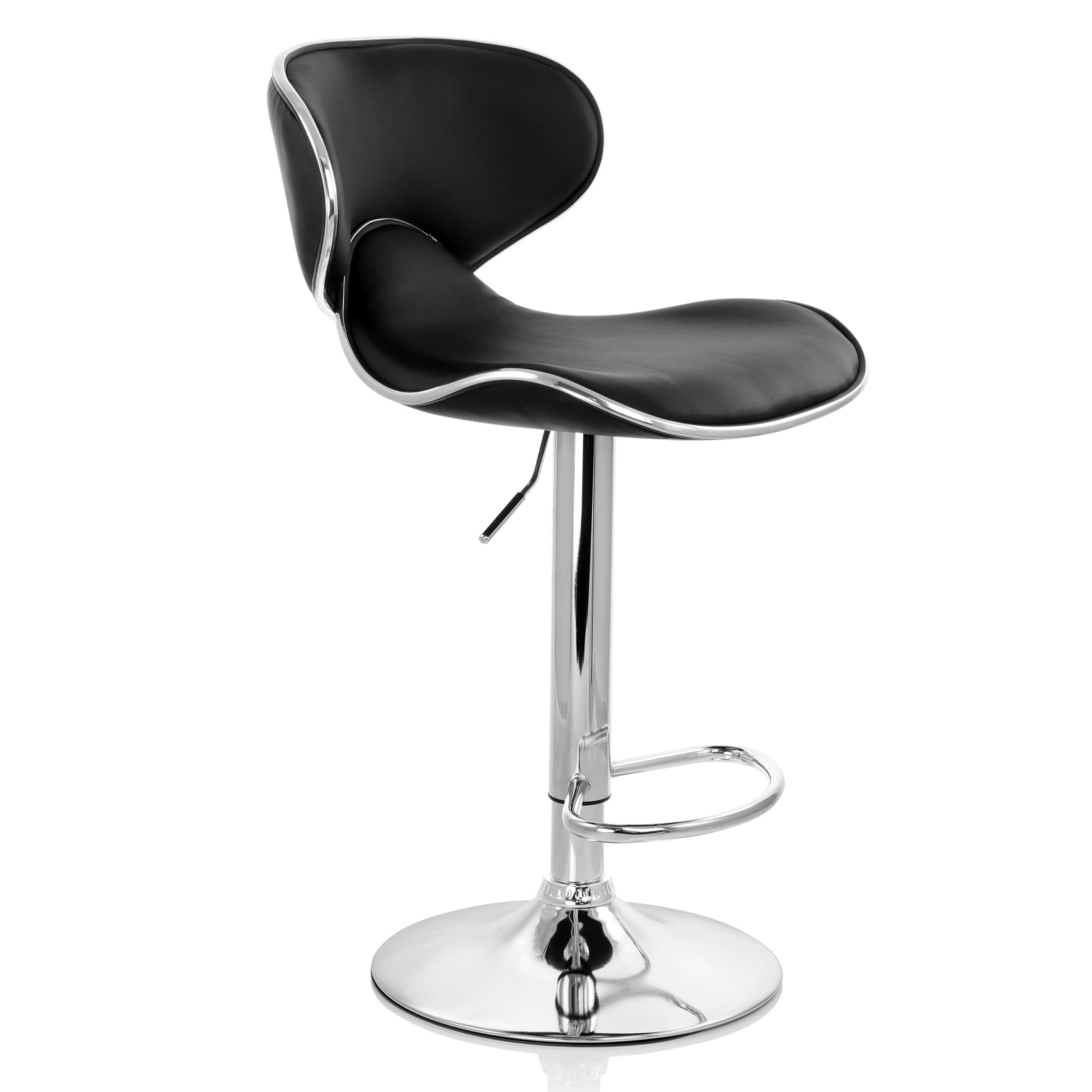 Elama Slim Faux Leather Adjustable Bar Stools, Black/Chrome, Set Of 2 Stools - Image 4