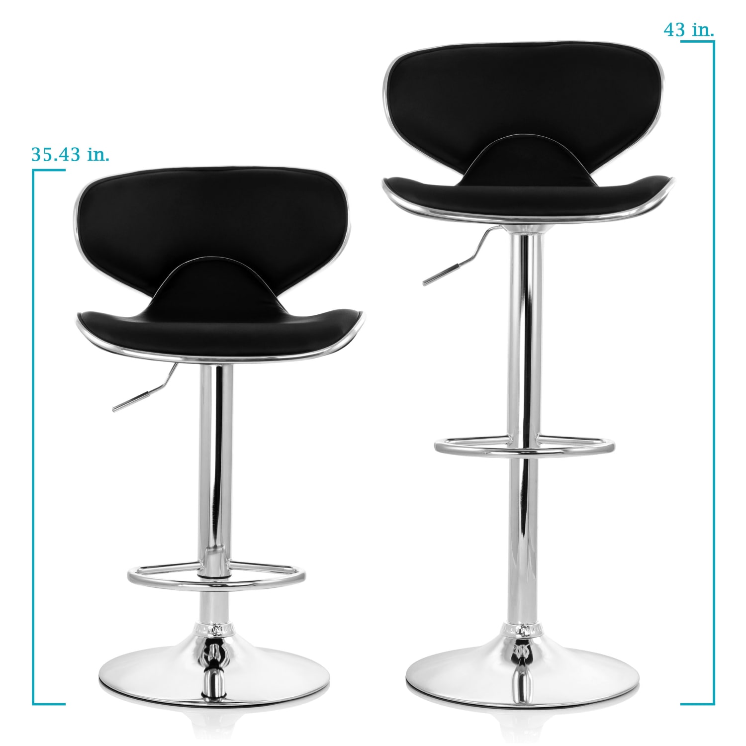 Elama Slim Faux Leather Adjustable Bar Stools, Black/Chrome, Set Of 2 Stools - Image 10