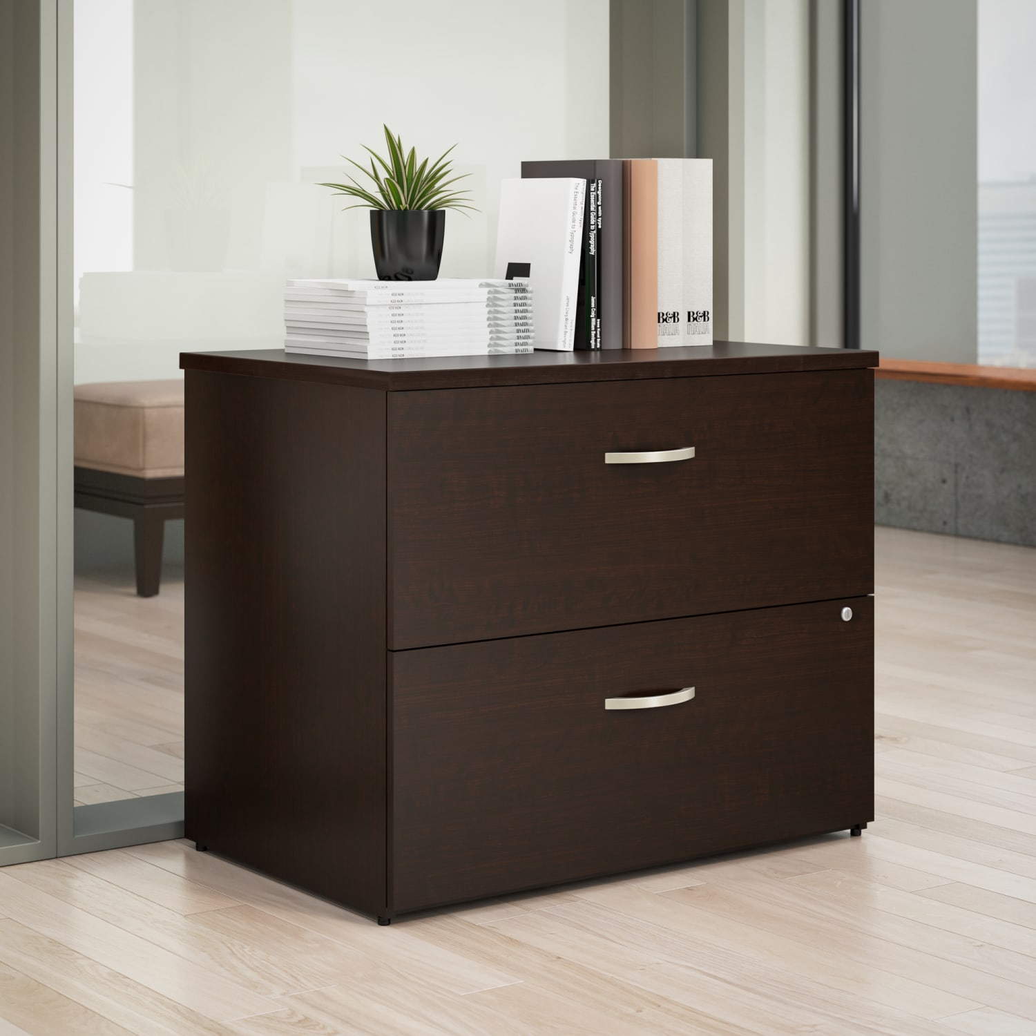 Bush Business Furniture Office-in-an-Hour 35-2/3inW x 23-1/3inD Lateral 2-Drawer File Cabinet, Mocha Cherry, Standard Delivery - Image 3