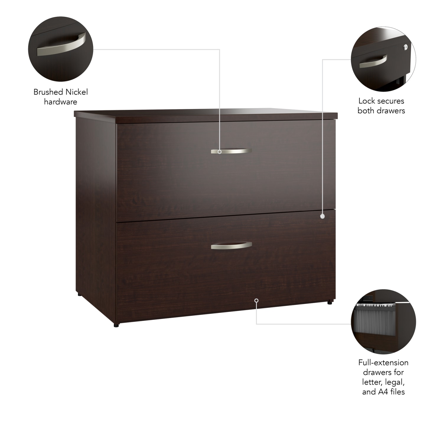 Bush Business Furniture Office-in-an-Hour 35-2/3inW x 23-1/3inD Lateral 2-Drawer File Cabinet, Mocha Cherry, Standard Delivery - Image 5
