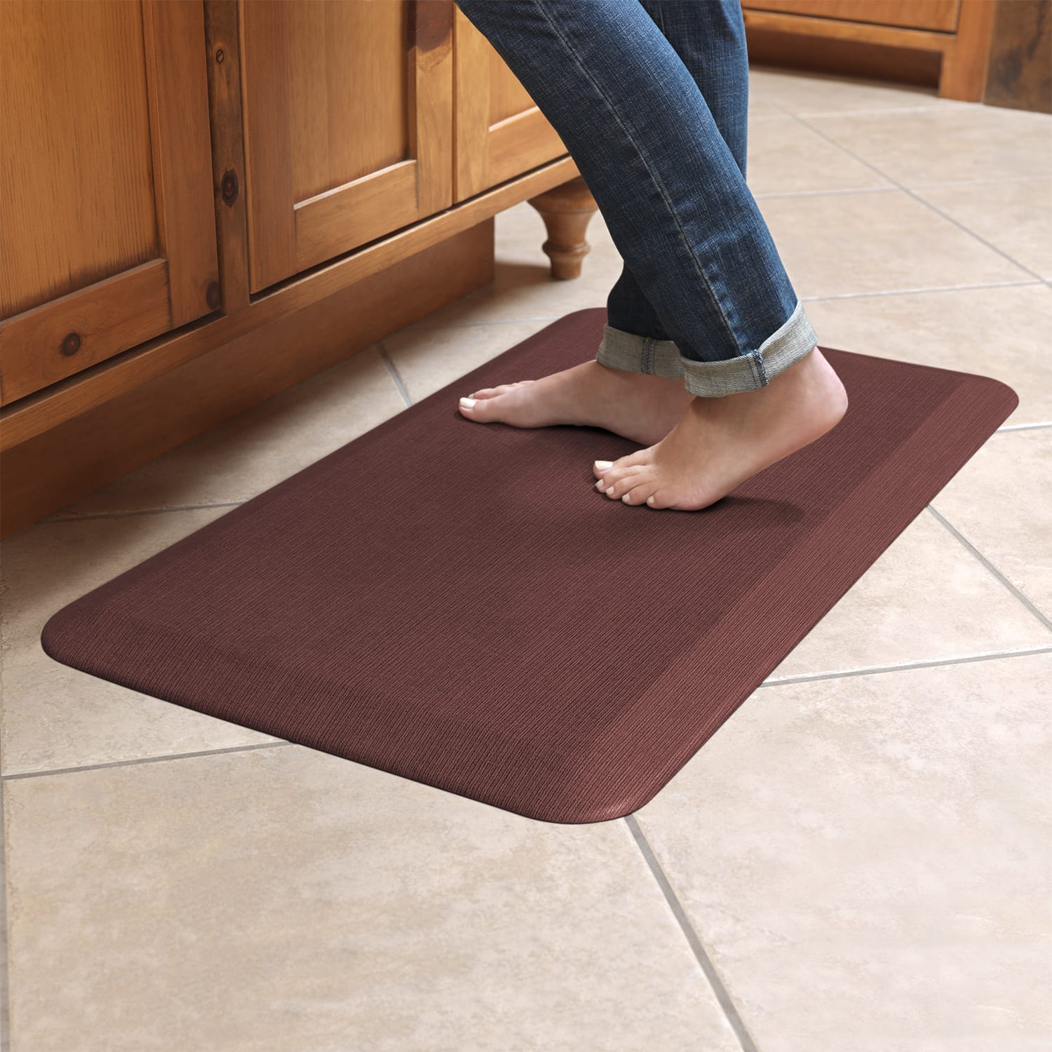 GelPro Designer Comfort Polyurethane Anti-Fatigue Mat For Hard Floors, 20in x 30in, Grasscloth Crimson - Image 3