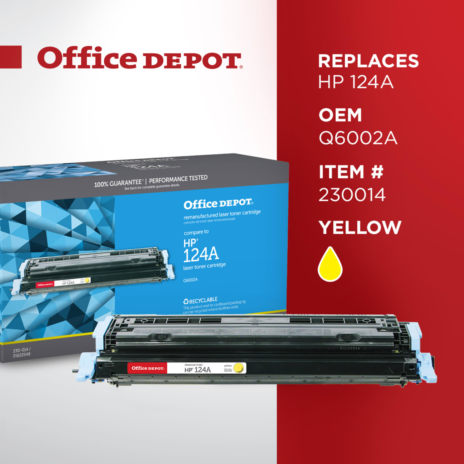 Office Depot Remanufactured Yellow Toner Cartridge Replacement For HP 124A - Image 6