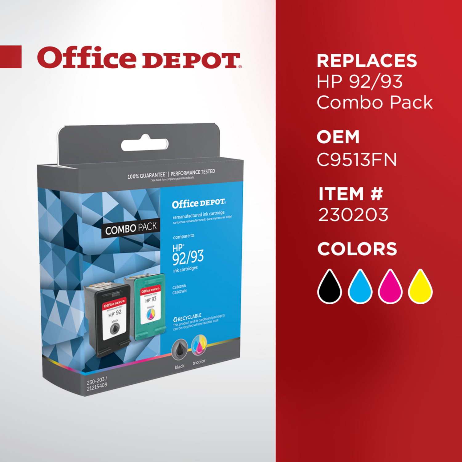 Office Depot Brand Remanufactured Black And Tri-Color Ink Cartridge Replacement For HP 92, 93, Pack Of 2 - Image 6