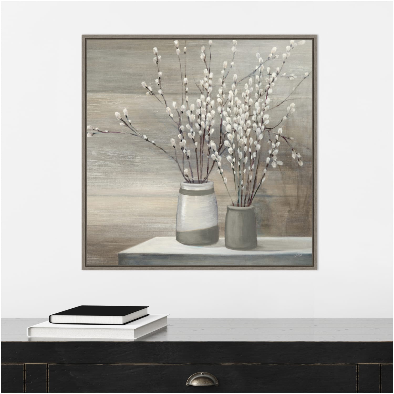 Amanti Art Pussy Willow Still Life Gray Pots Crop by Julia Purinton Framed Canvas Wall Art Print, 22in x 22in, Graywash - Image 5