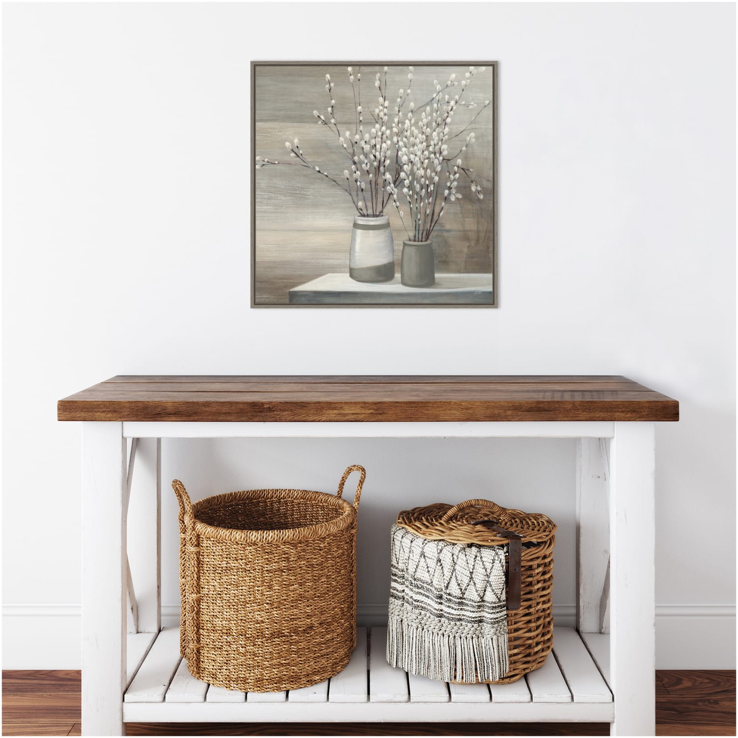 Amanti Art Pussy Willow Still Life Gray Pots Crop by Julia Purinton Framed Canvas Wall Art Print, 22in x 22in, Graywash - Image 6