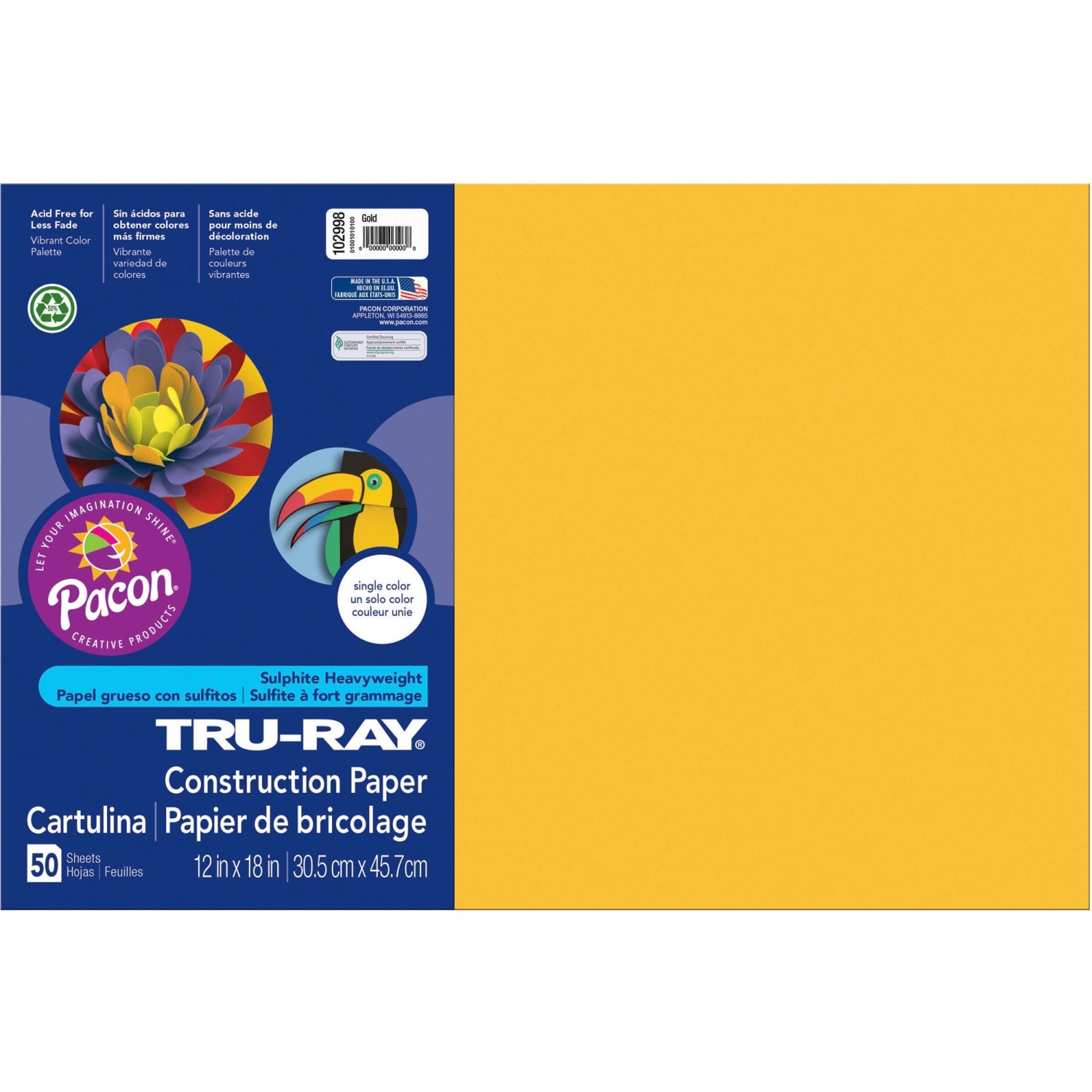 Tru-Ray Construction Paper, 50% Recycled, 12in x 18in, Gold, Pack Of 50 - Image 3