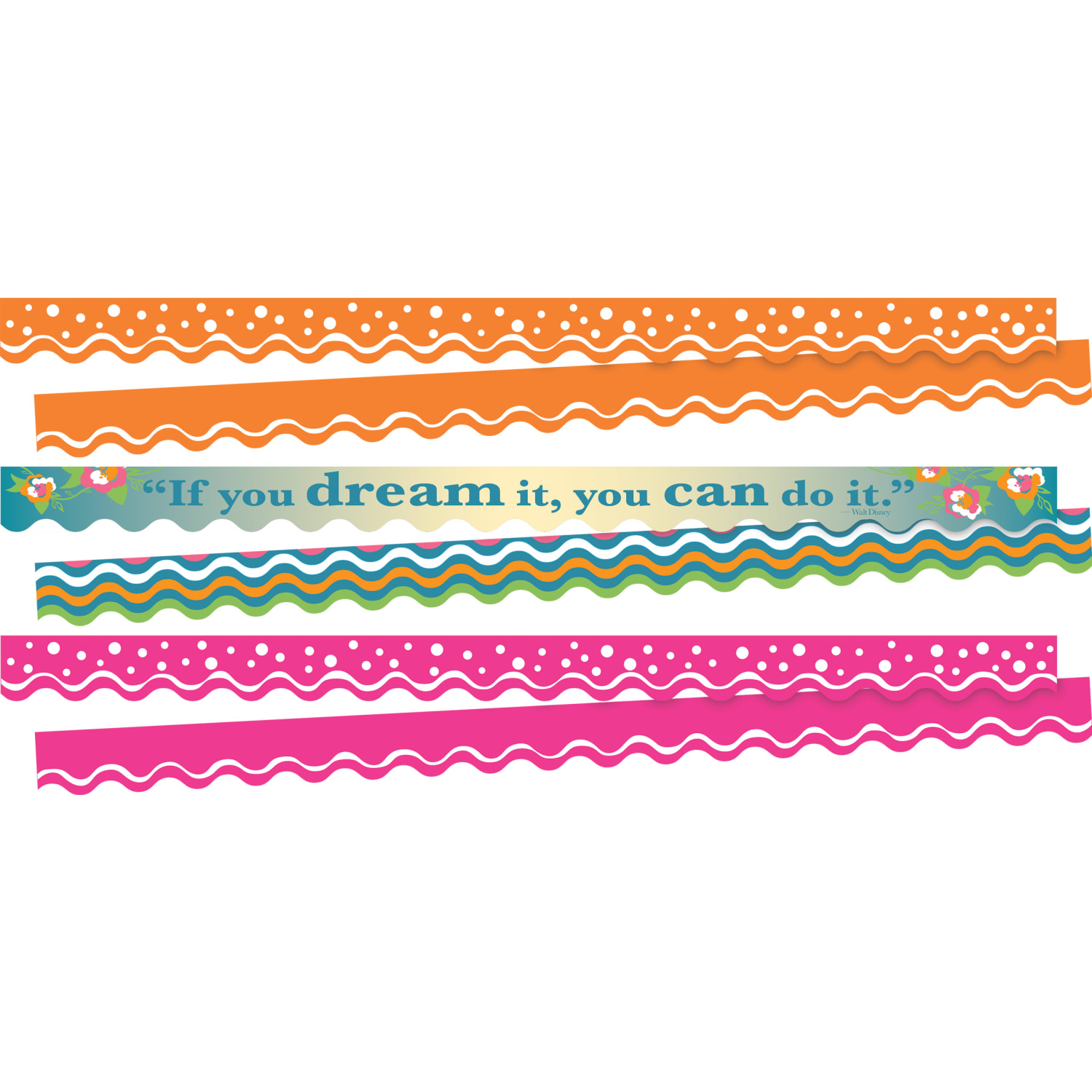 Barker Creek Double-Sided Scalloped Borders, 2-1/4in x 36in, Dream It, 13 Strips Per Pack, Set Of 3 Packs