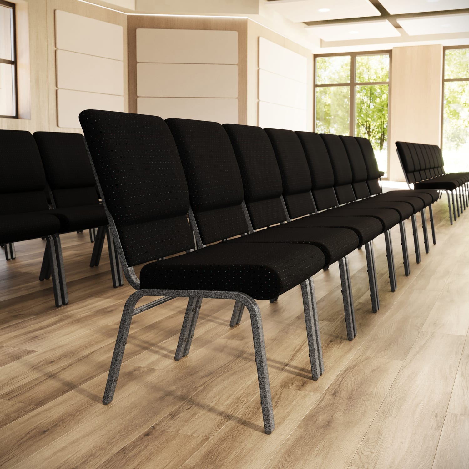 Flash Furniture HERCULES Series Stackable Church Chair, Black/Silvervein - Image 3