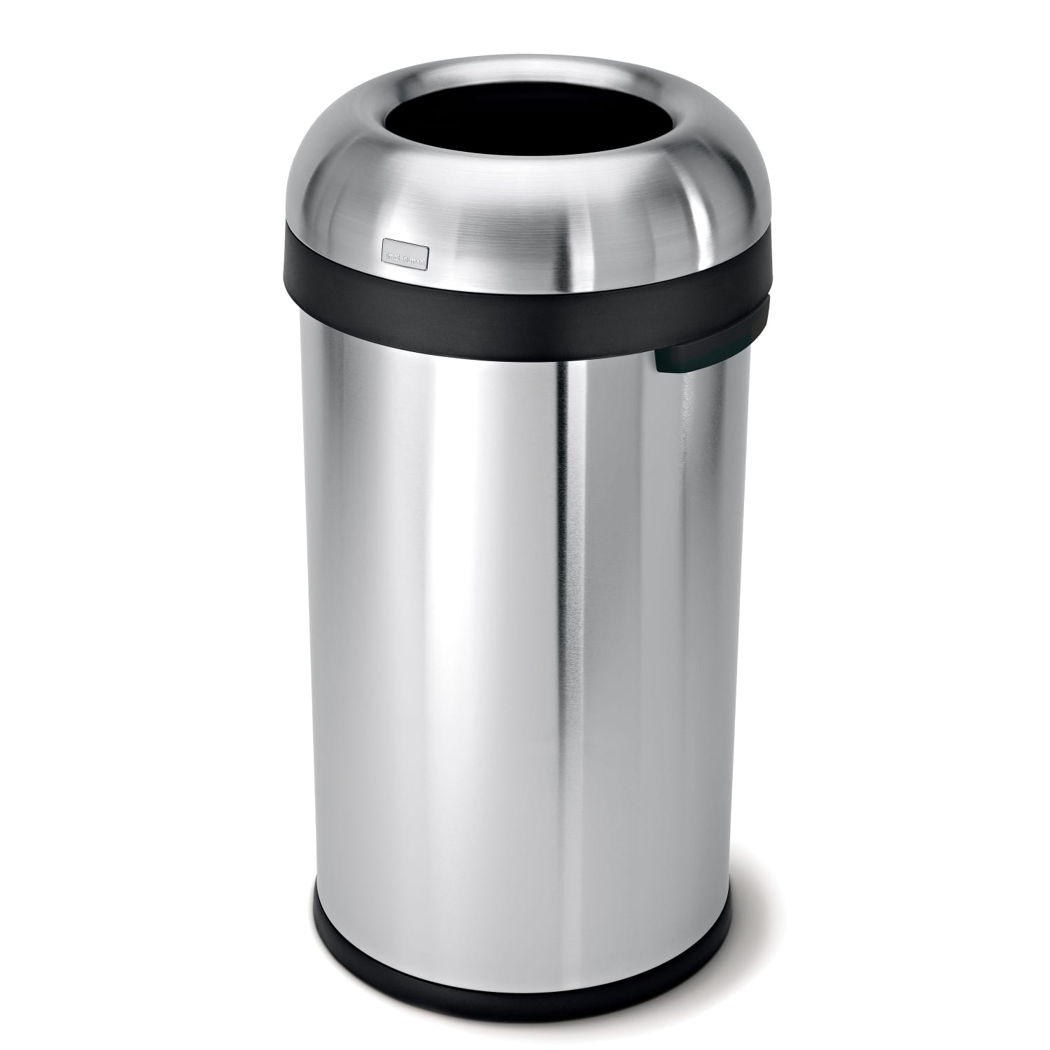 simplehuman Commercial Open Top Trash Can, Bullet Round, 16 Gallons, 29.8in x 16.1in x 15.8in, Brushed Heavy-Gauge Stainless Steel