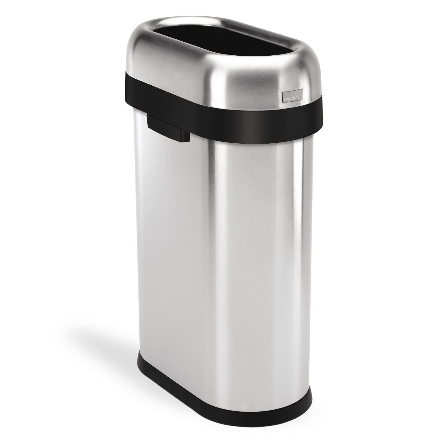 simplehuman Commercial Open Top Trash Can, Slim Oval, 13 Gallons, 27.4in x 10.7in x 18.2in, Brushed Heavy-Gauge Stainless Steel