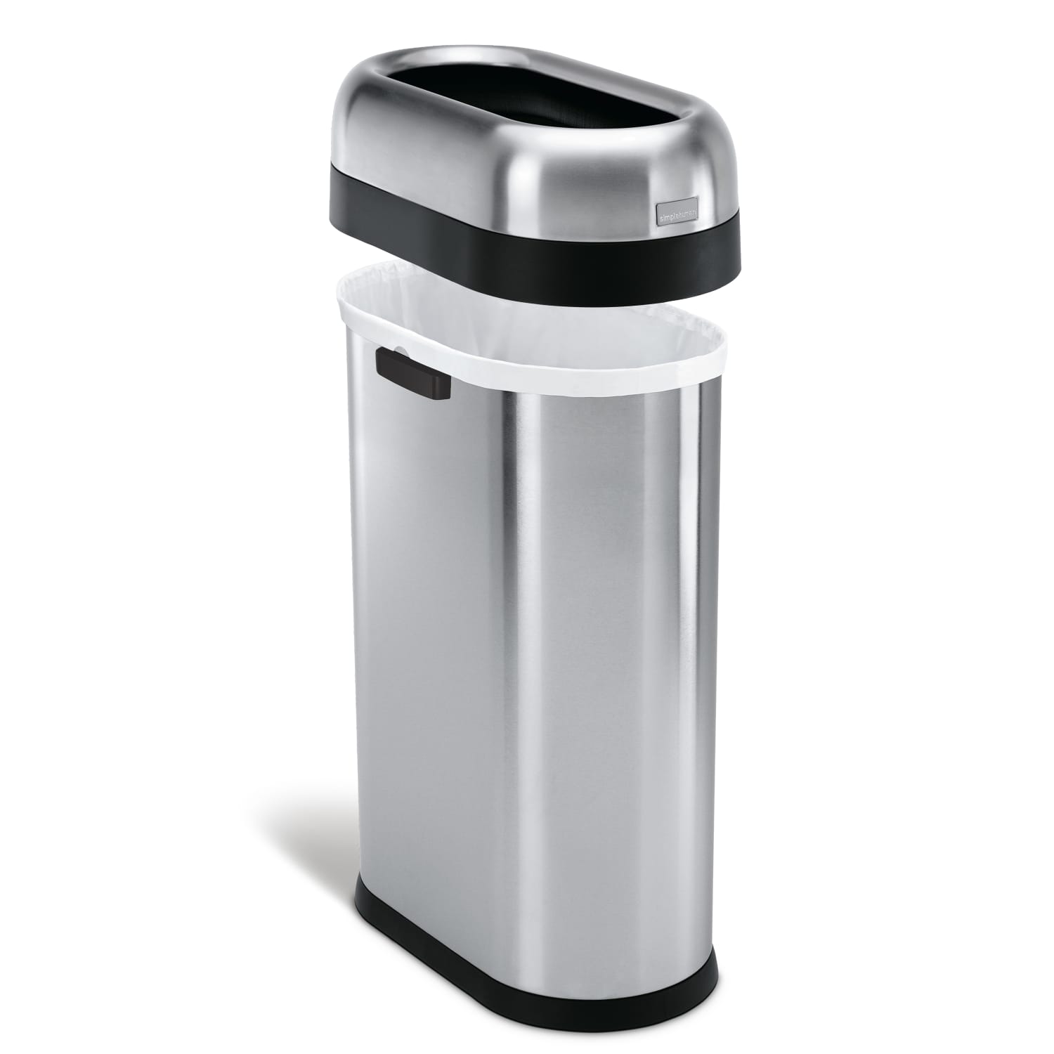 simplehuman Commercial Open Top Trash Can, Slim Oval, 13 Gallons, 27.4in x 10.7in x 18.2in, Brushed Heavy-Gauge Stainless Steel - Image 4