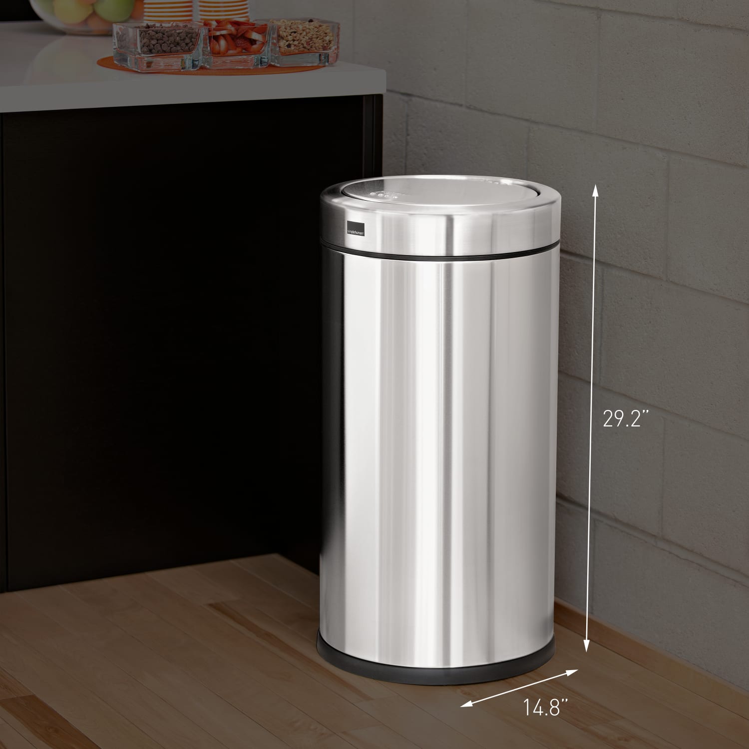simplehuman Swing-Top Commercial Trash Can, 14.5 Gallons, 29.2in x 14.8in, Brushed Heavy-Gauge Stainless Steel - Image 5