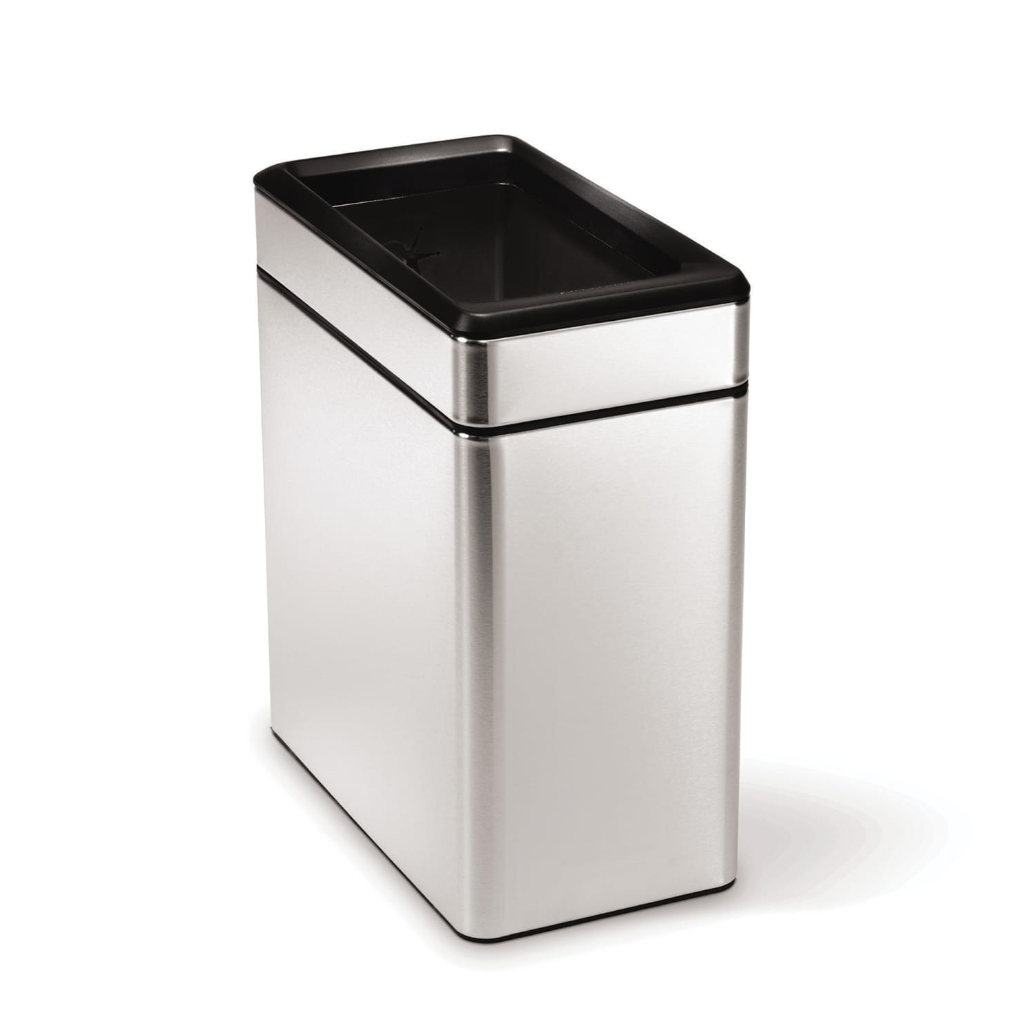 simplehuman Slim Open Top Mini Trash Can, 2.6 Gallons, 13inH x 6.2inW x 11.3inD, Rectangular, Brushed Stainless Steel