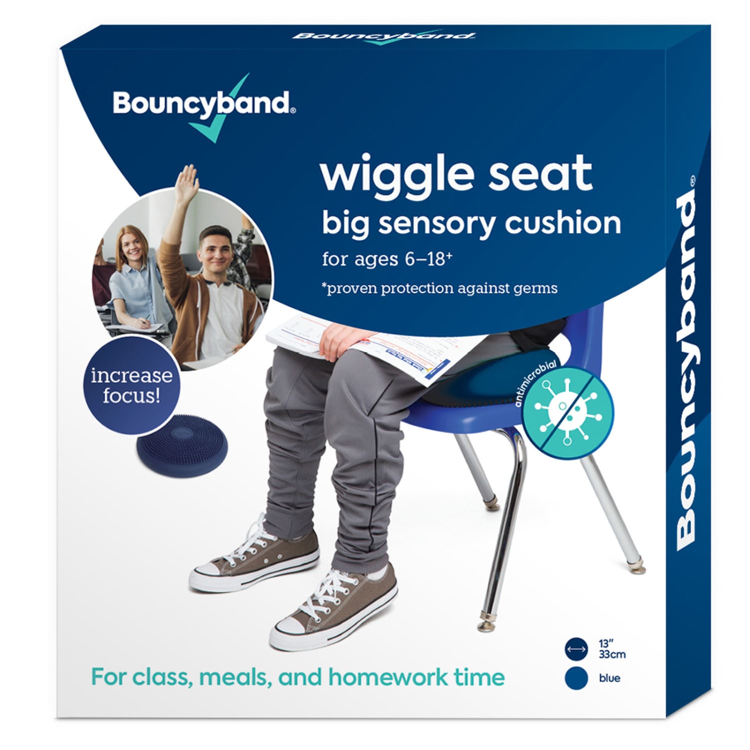 Bouncyband Antimicrobial Big Wiggle Seat Sensory Cushion 13in Blue PopularChairscom