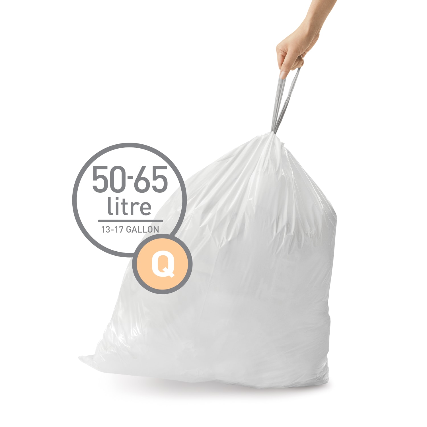 simplehuman Custom Fit Can Liners, Q, 13 To 17 Gallons, White, Pack Of 240 Liners - Image 3