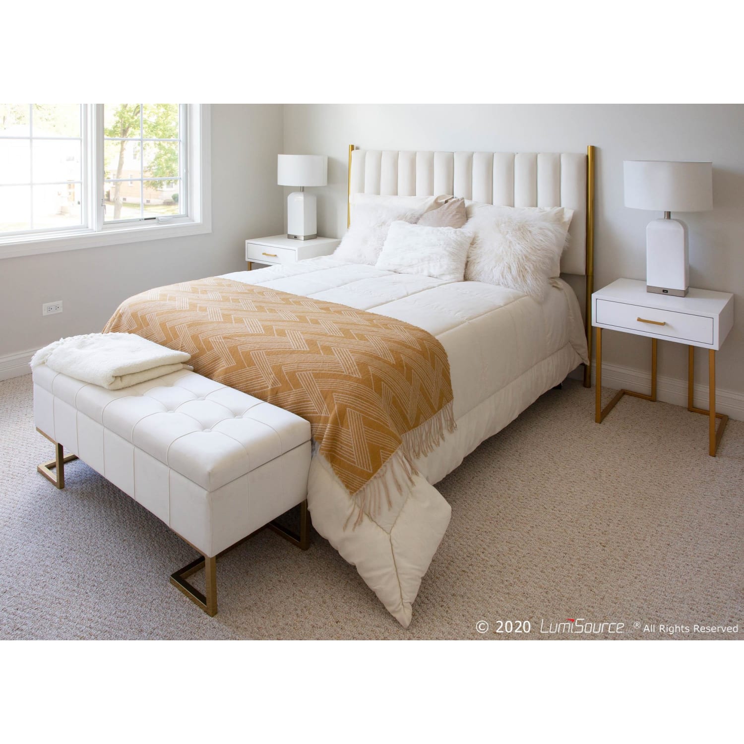 LumiSource Midas Storage Bench GoldWhite PopularChairscom