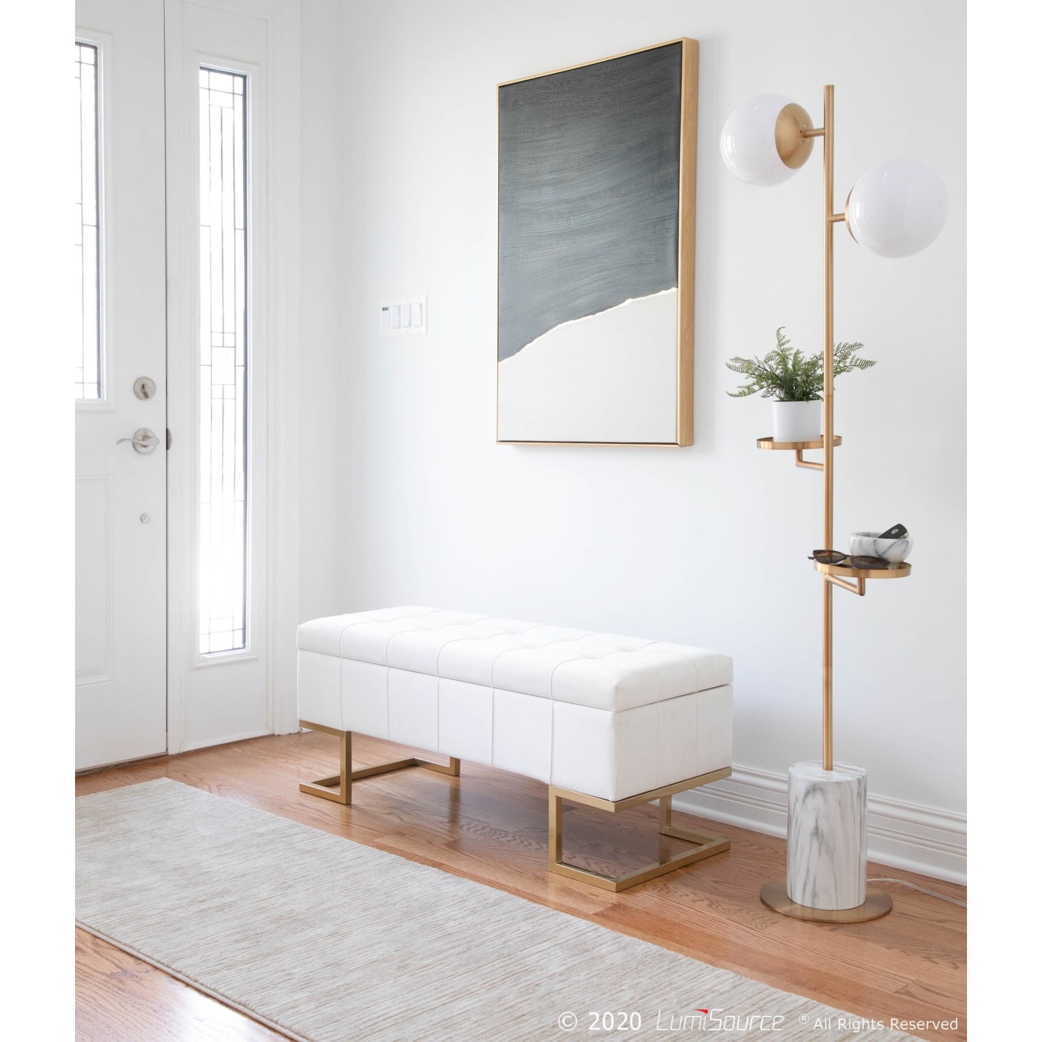 LumiSource Midas Storage Bench GoldWhite PopularChairscom