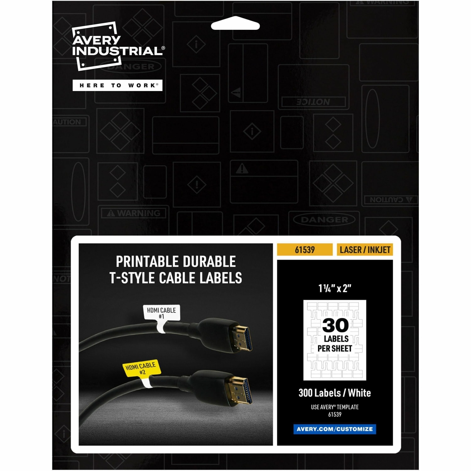 Avery Cable Labels, T-Style, 1.25inx2in , 300 Total (61539) - Waterproof - 1 1/4inx 2in - Permanent Adhesive - 61539