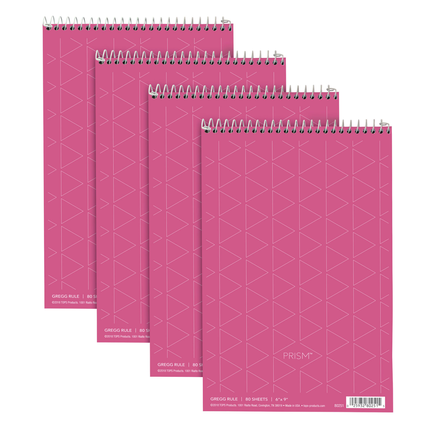 TOPS Prism+ Color Steno Books, 6in x 9in, 100% Recycled, Gregg Ruled, 80 Sheets, Pink, Pack Of 4