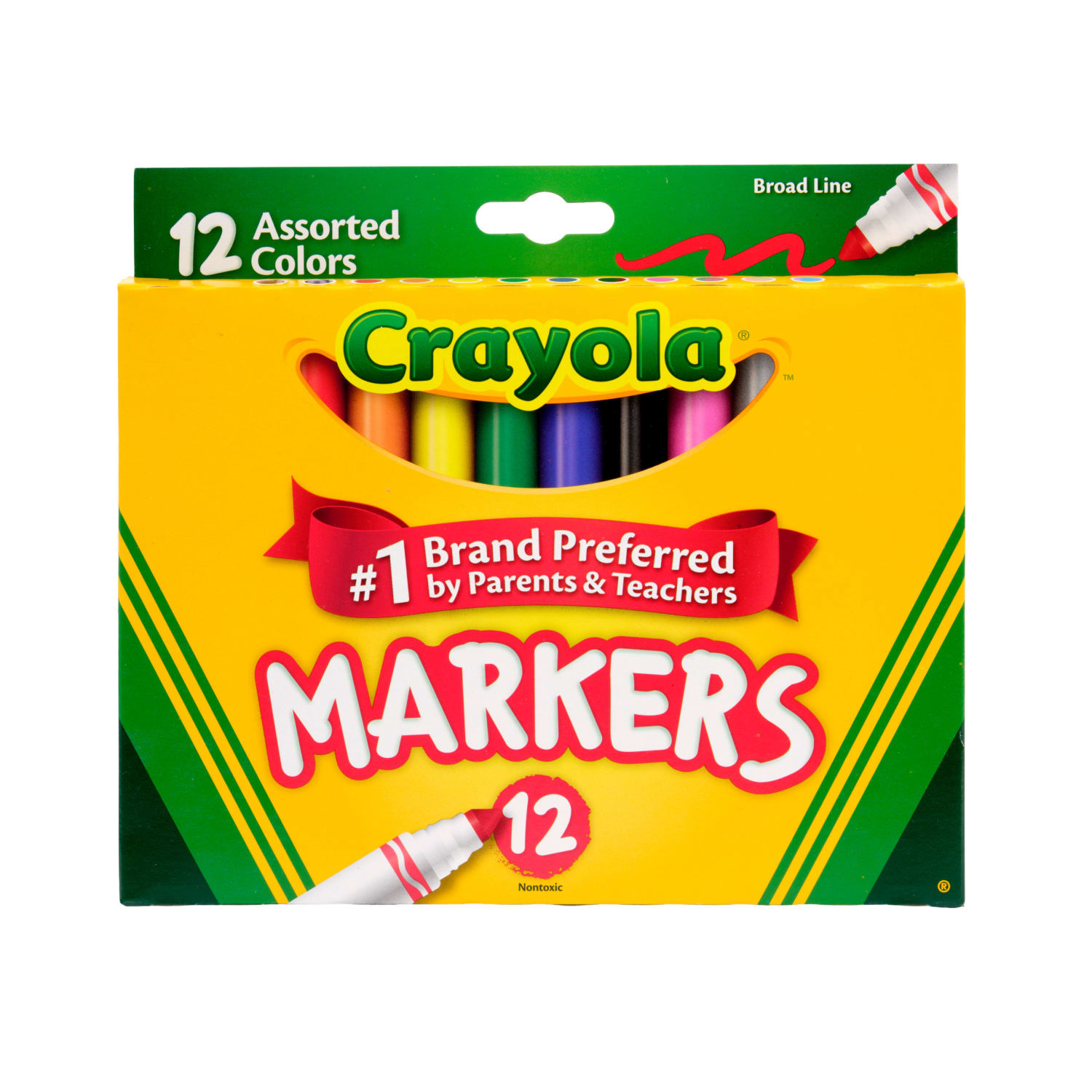 Crayola Broad Line Markers, Assorted Classic And Bright Colors, Box Of 12