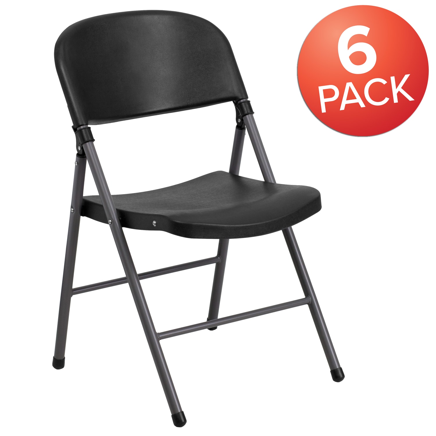 Flash Furniture HERCULES Plastic Folding Chairs, Black/Charcoal, Pack Of 6 Chairs - Image 3