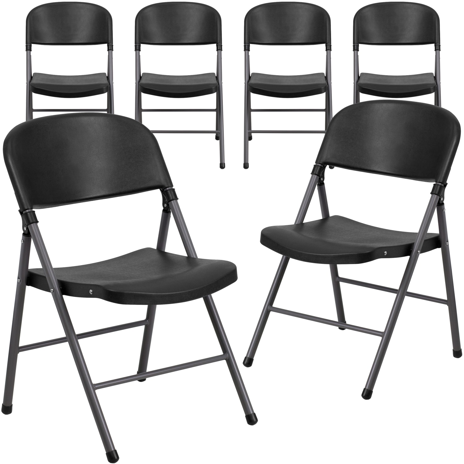 Flash Furniture HERCULES Plastic Folding Chairs, Black/Charcoal, Pack Of 6 Chairs - Image 4