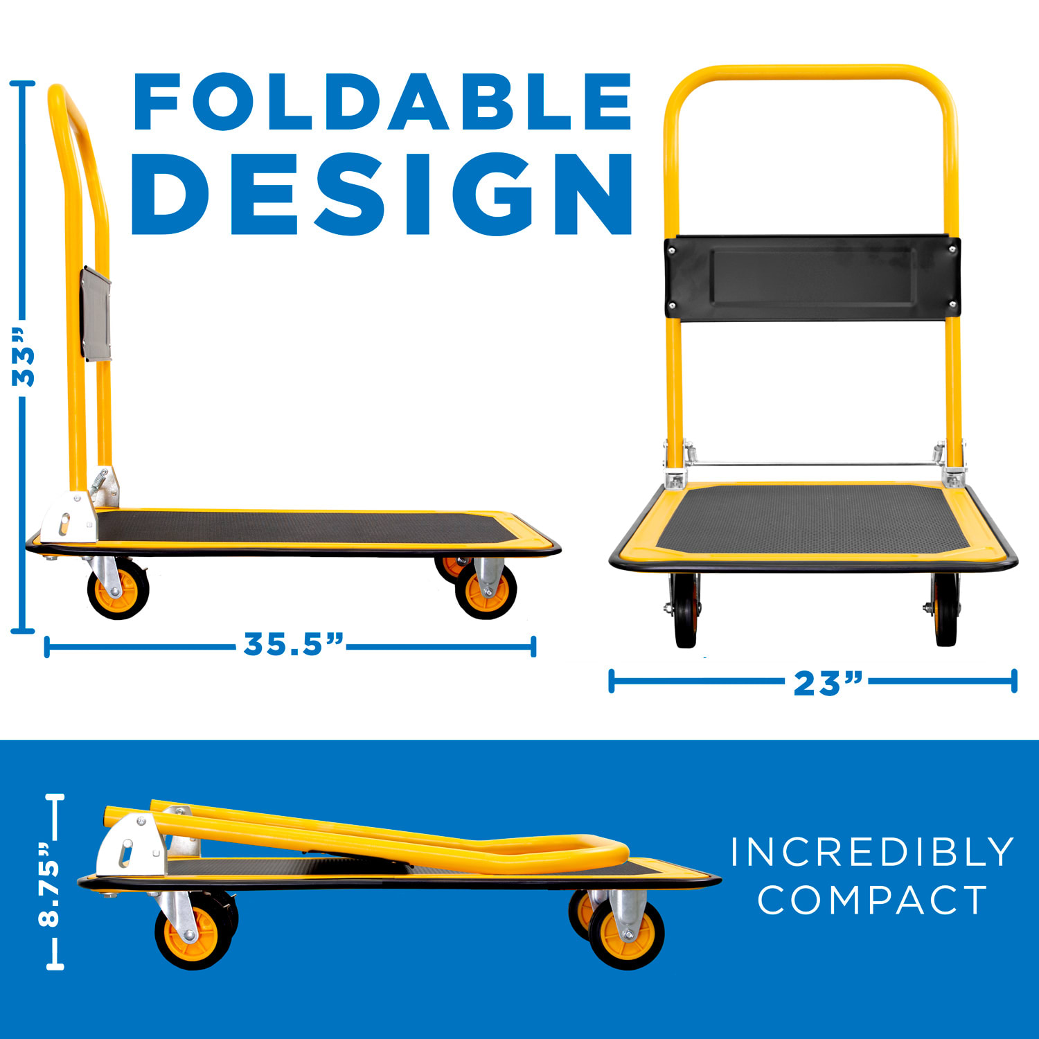 Mount-It! MI-921 Foldable Flatbed With Swivel Wheels, 33inH x 23inW x 35inD, Black - Image 6