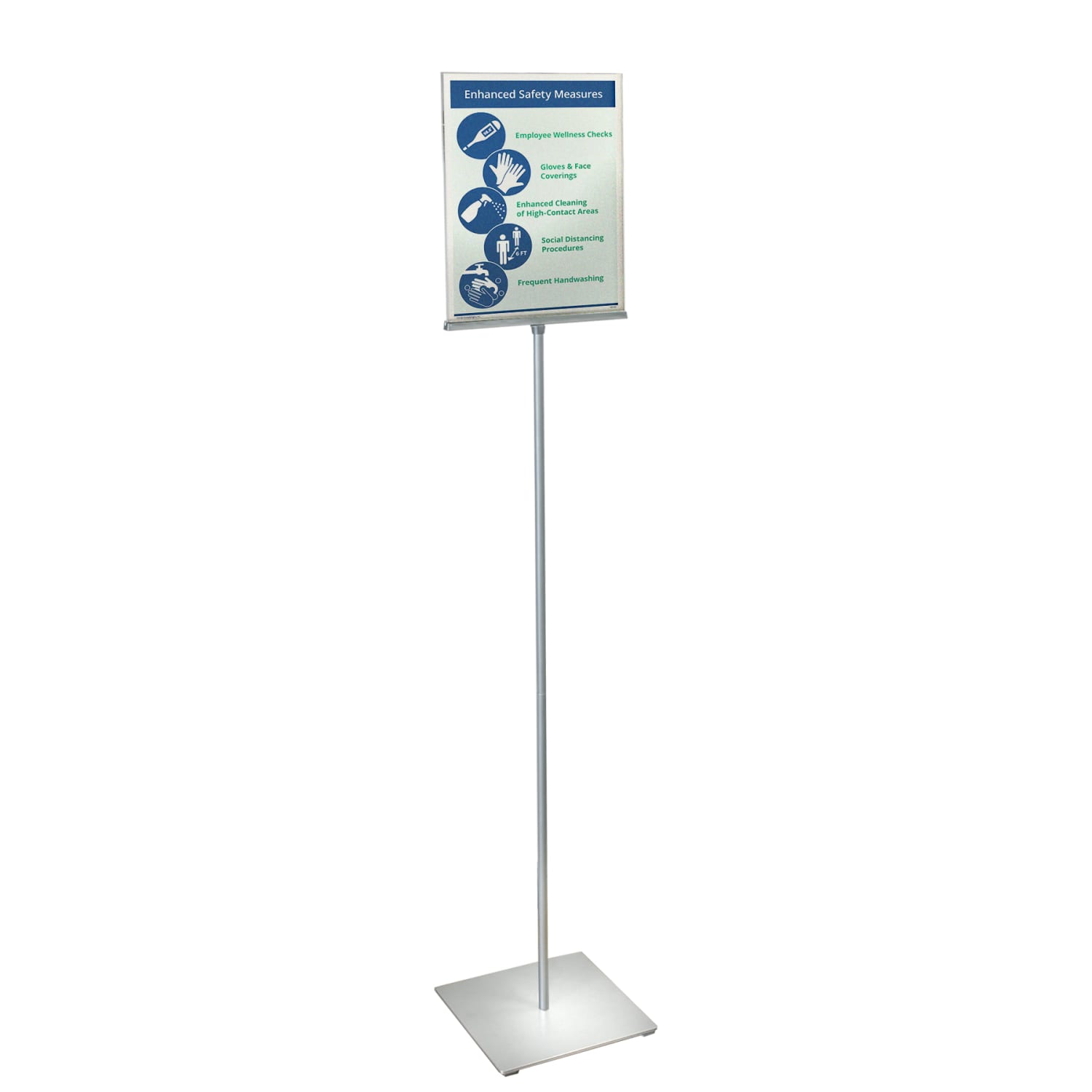 Azar Displays Pedestal 2-Sided Vertical Sign Holder, 62-1/2inH x 12inW x 12inD, Silver/Clear