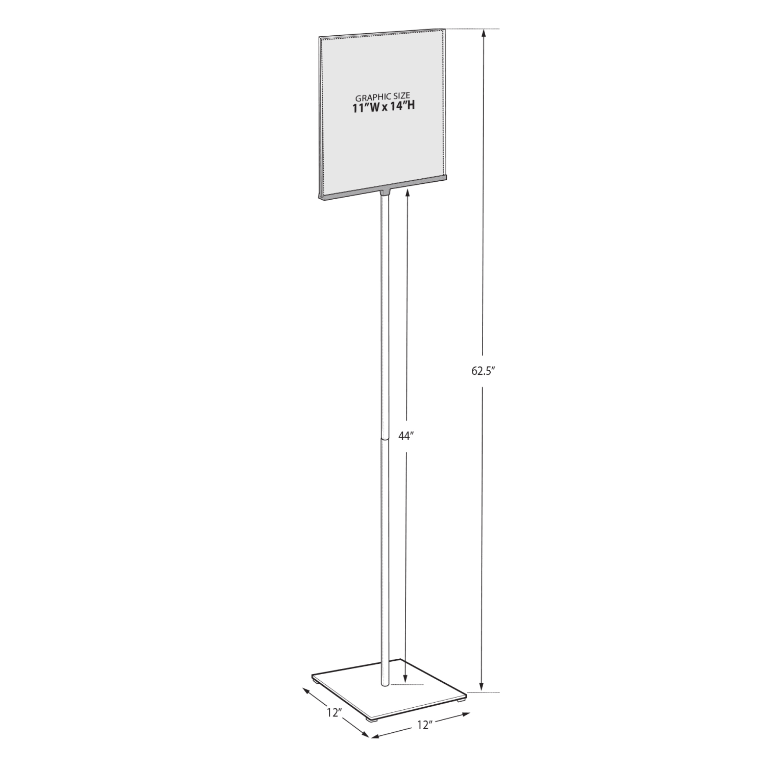 Azar Displays Pedestal 2-Sided Vertical Sign Holder, 62-1/2inH x 12inW x 12inD, Silver/Clear - Image 5
