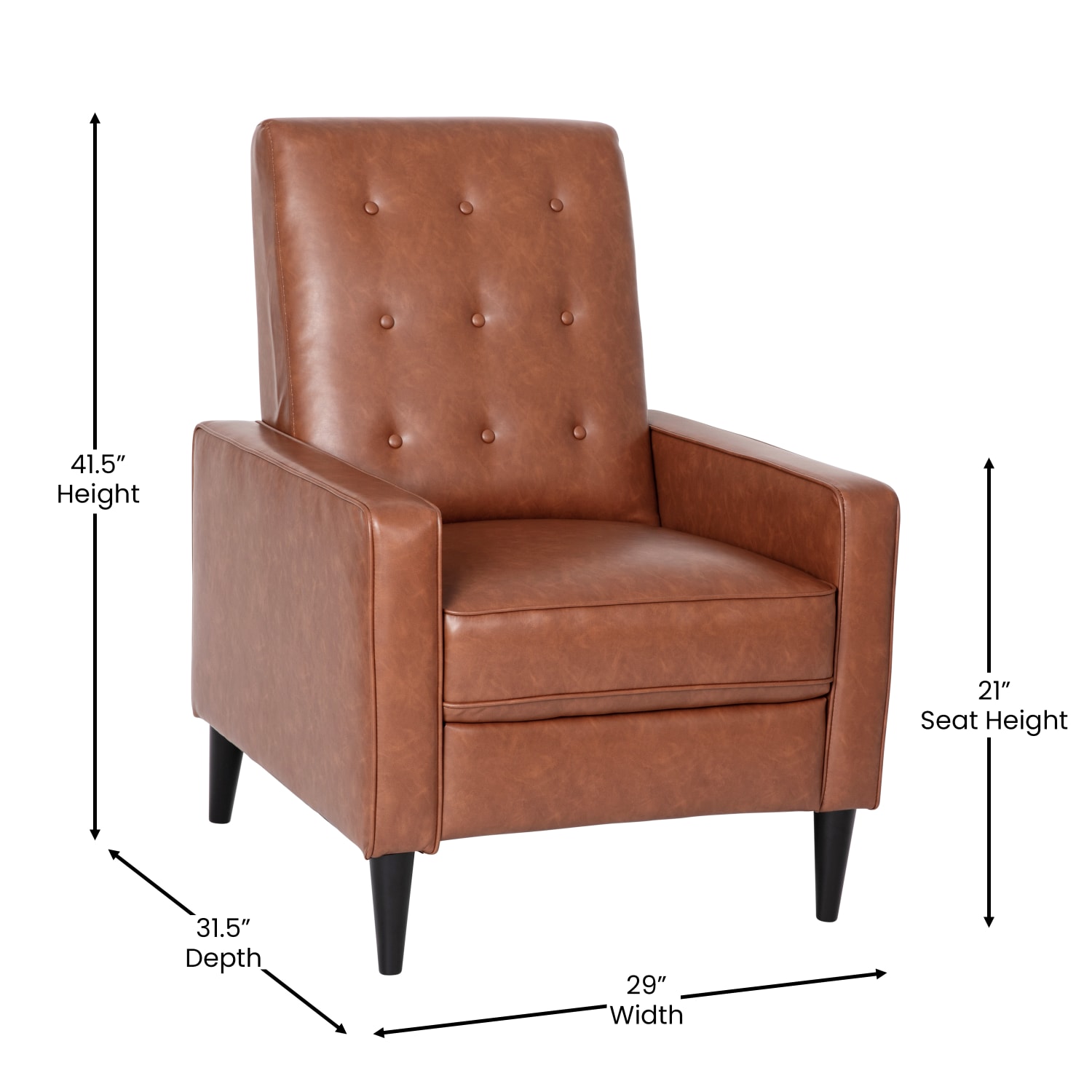 Flash Furniture Ezra Upholstered Button-Tufted Push-Back Recliner, Cognac Brown - Image 6