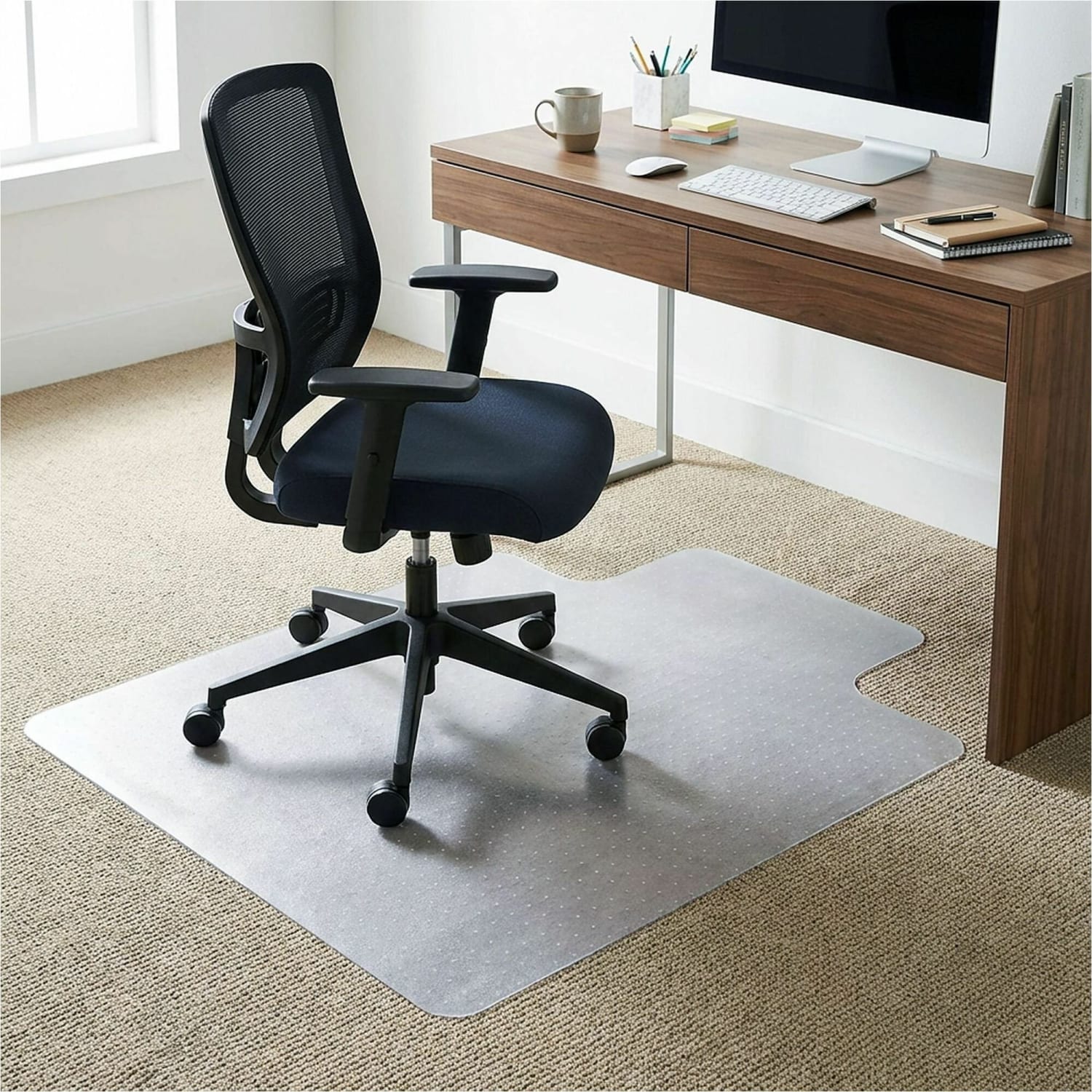 Lorell Medium Pile Studded Chair Mat, 46in x 60in, Wide Lip