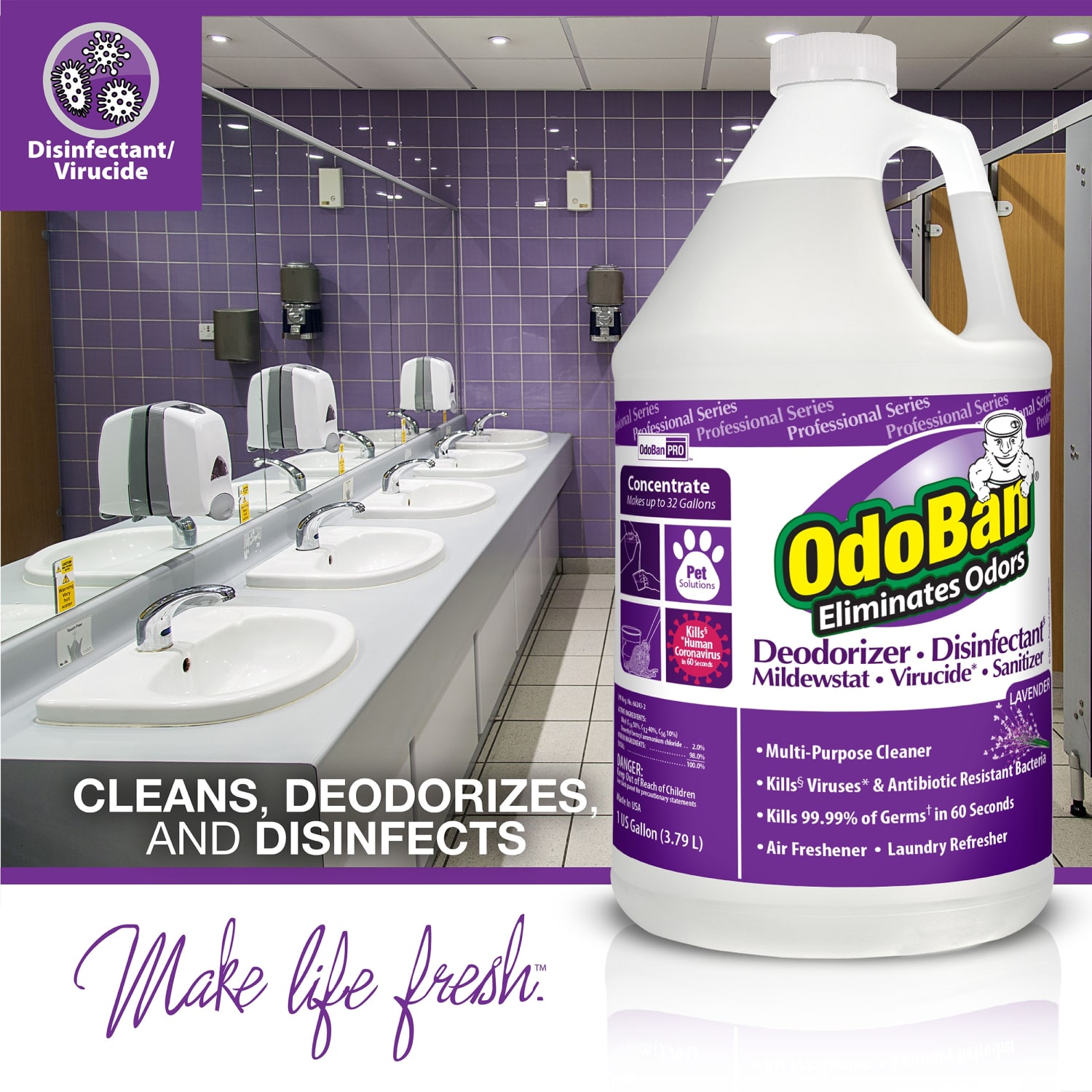 OdoBan Professional Disinfectant And Odor Eliminator Concentrate, Lavender Scent, 1 Gallon, Pack Of 2 Jugs - Image 4