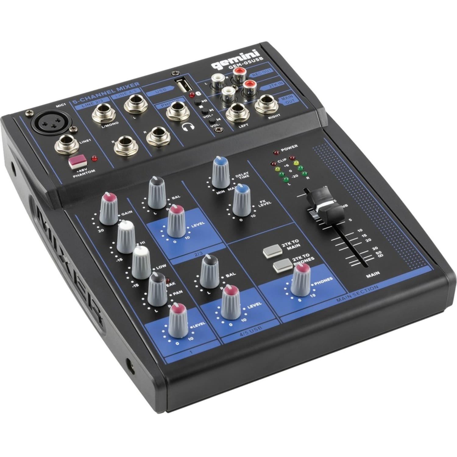 Gemini Sound GEM-05USB: Compact 5 Channel Bluetooth Mixer - Analog - 5 Channel(s) - USB - Bluetooth - Black - Image 5