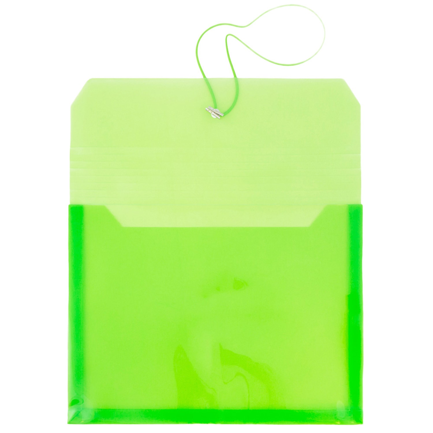 JAM Paper Plastic Booklet Envelope, Letter-Size, 9 3/4in x 13in, Bungee Closure, Lime Green - Image 3