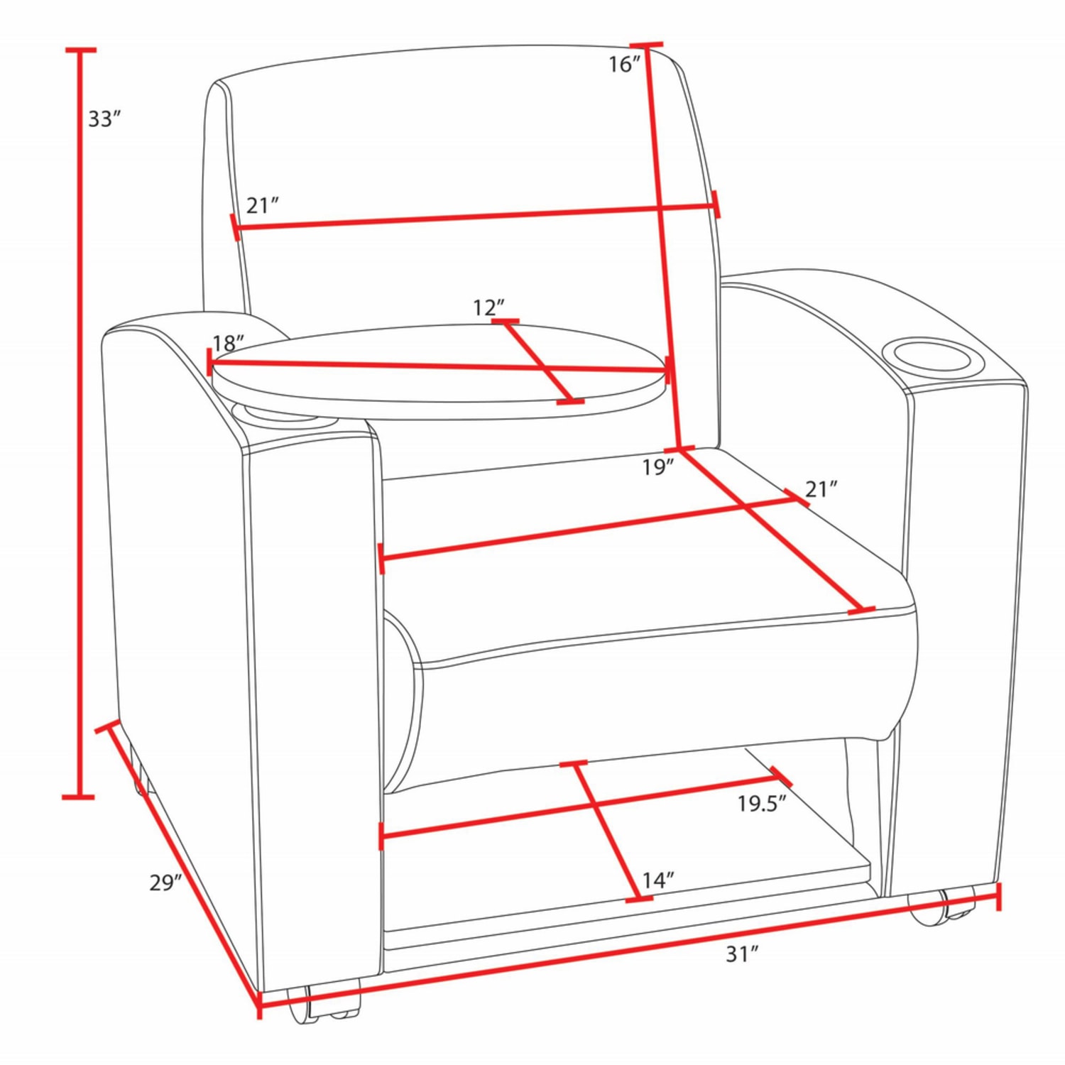 Regency Nova Lounge Accent Chair With Tablet Arm And Storage Gray PopularChairscom