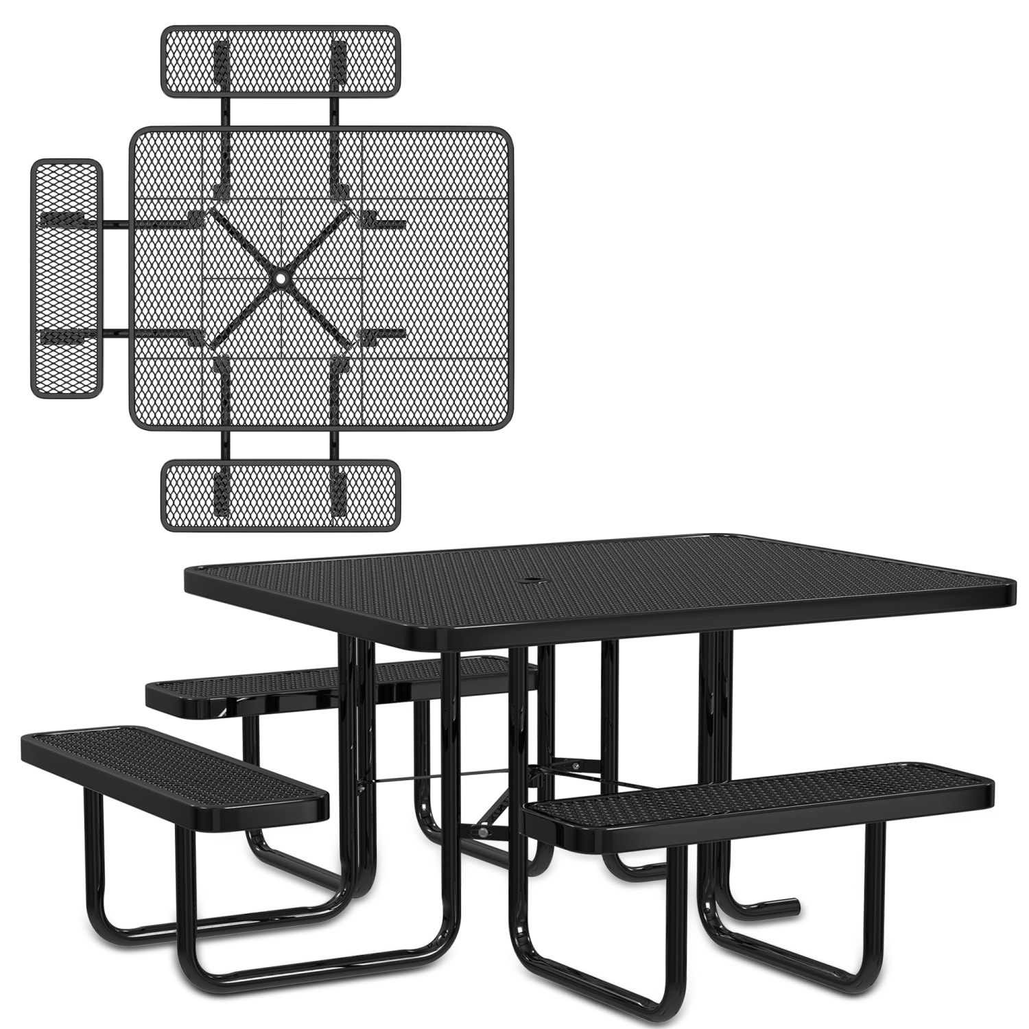 Leisure Craft Square ADA Outdoor Picnic Table, 29-1/4inH x 75inW x 80inD, Black