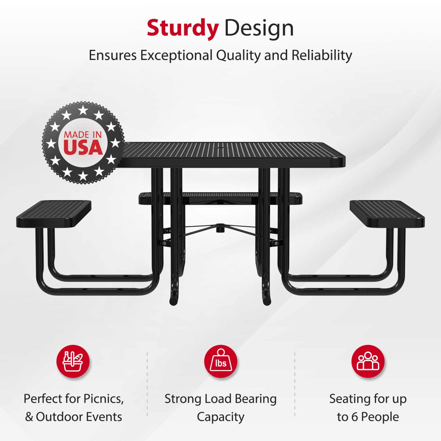 Leisure Craft Square ADA Outdoor Picnic Table, 29-1/4inH x 75inW x 80inD, Black - Image 3