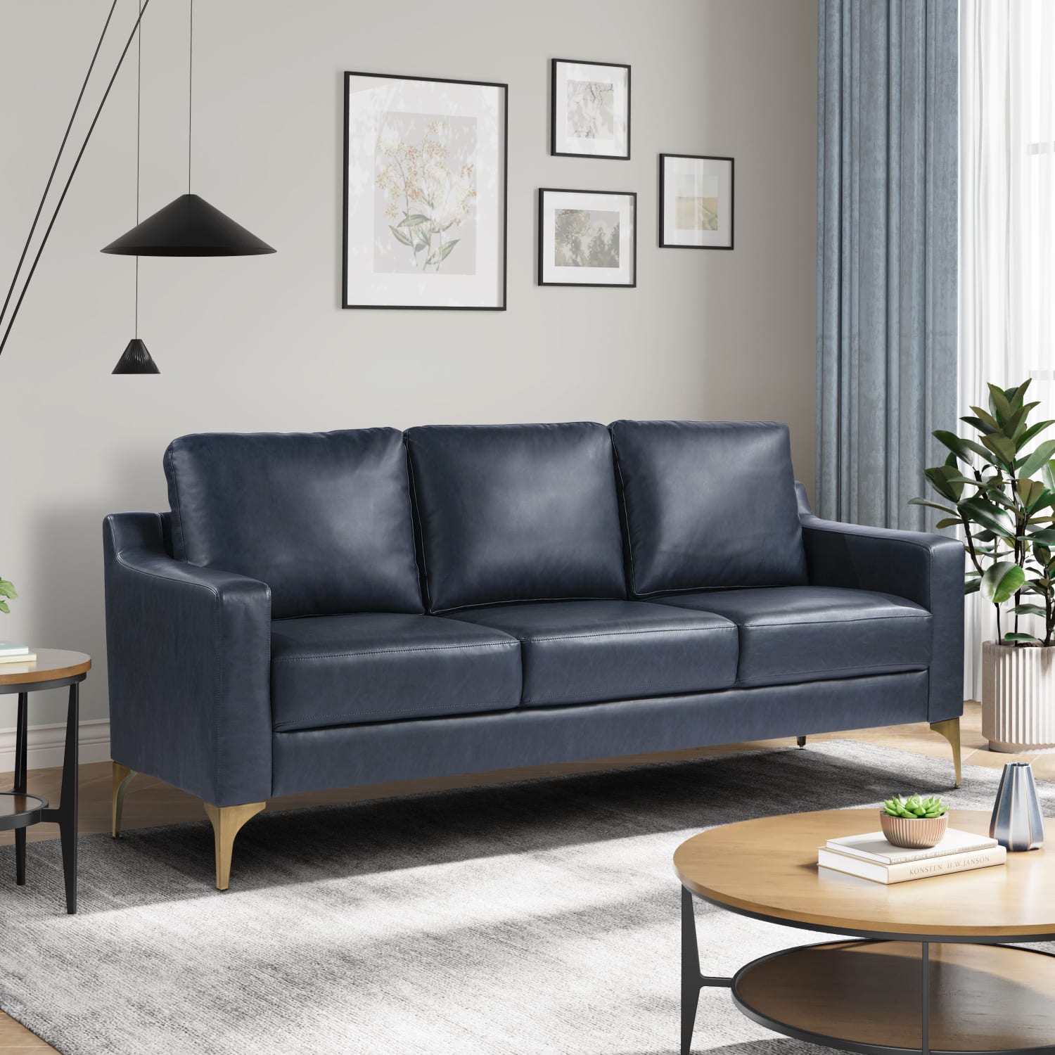 Serta Florence Faux Leather Sofa 35inH x 78inW x 3312inD Navy PopularChairscom Serta Florence Faux Leather Sofa 35inH x 78inW x 33 12inD Navy PopularChairscom