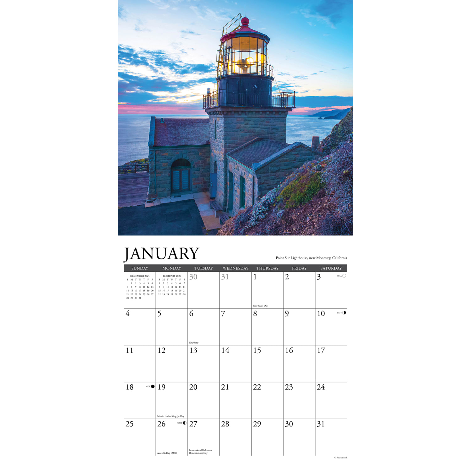 2026 Willow Creek Press Scenic Monthly Wall Calendar, 12in x 12in, Lighthouses, January To December, 51788 - Image 3