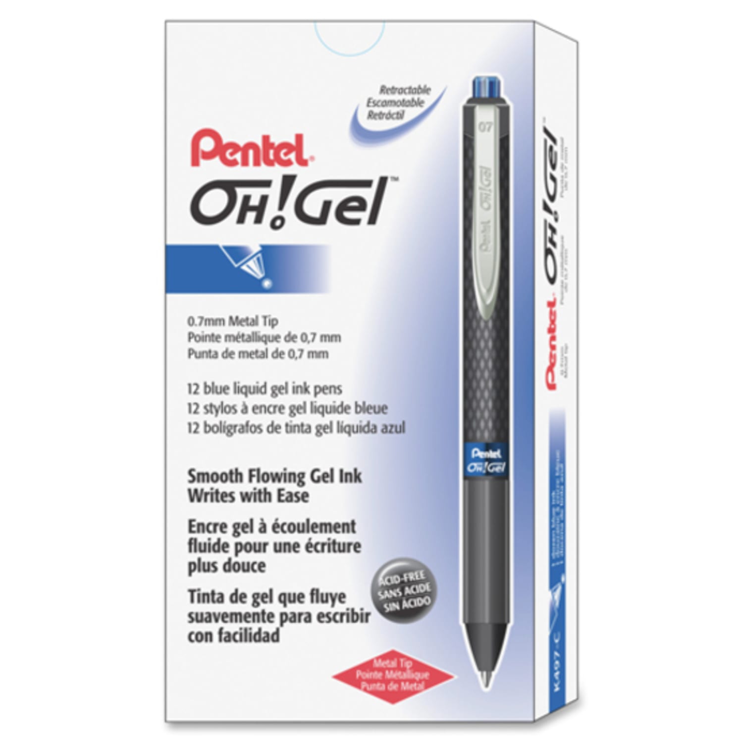 Pentel OH! Gel Pens, Medium Point, 0.7 mm, Carbon Fiber Barrel, Blue Ink, Pack Of 12 Pens - Image 4