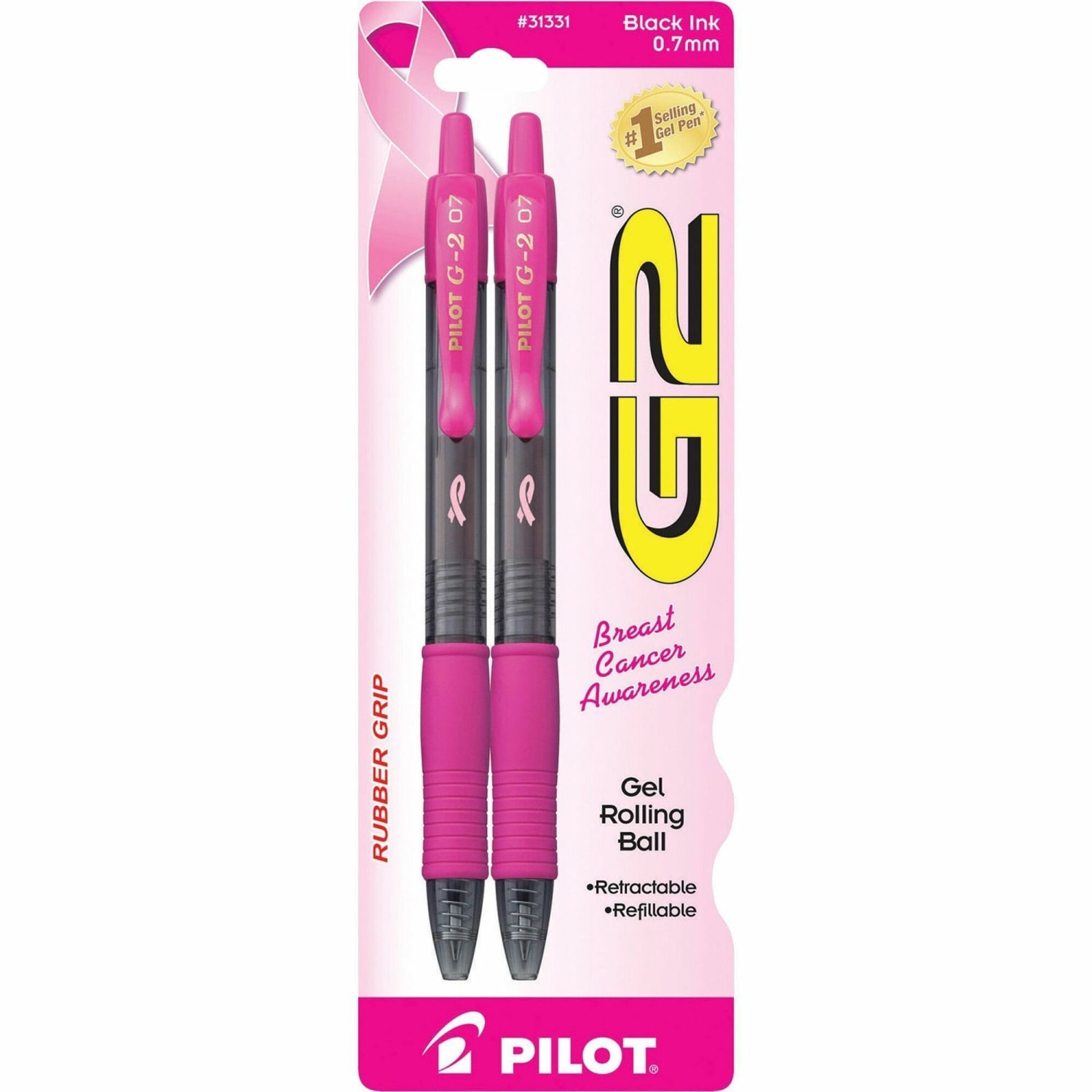 Pilot G2 Retractable Gel Pens, Fine Point, 0.7 mm, Pink Barrel, Black Ink, Pack Of 2 Pens - Image 3