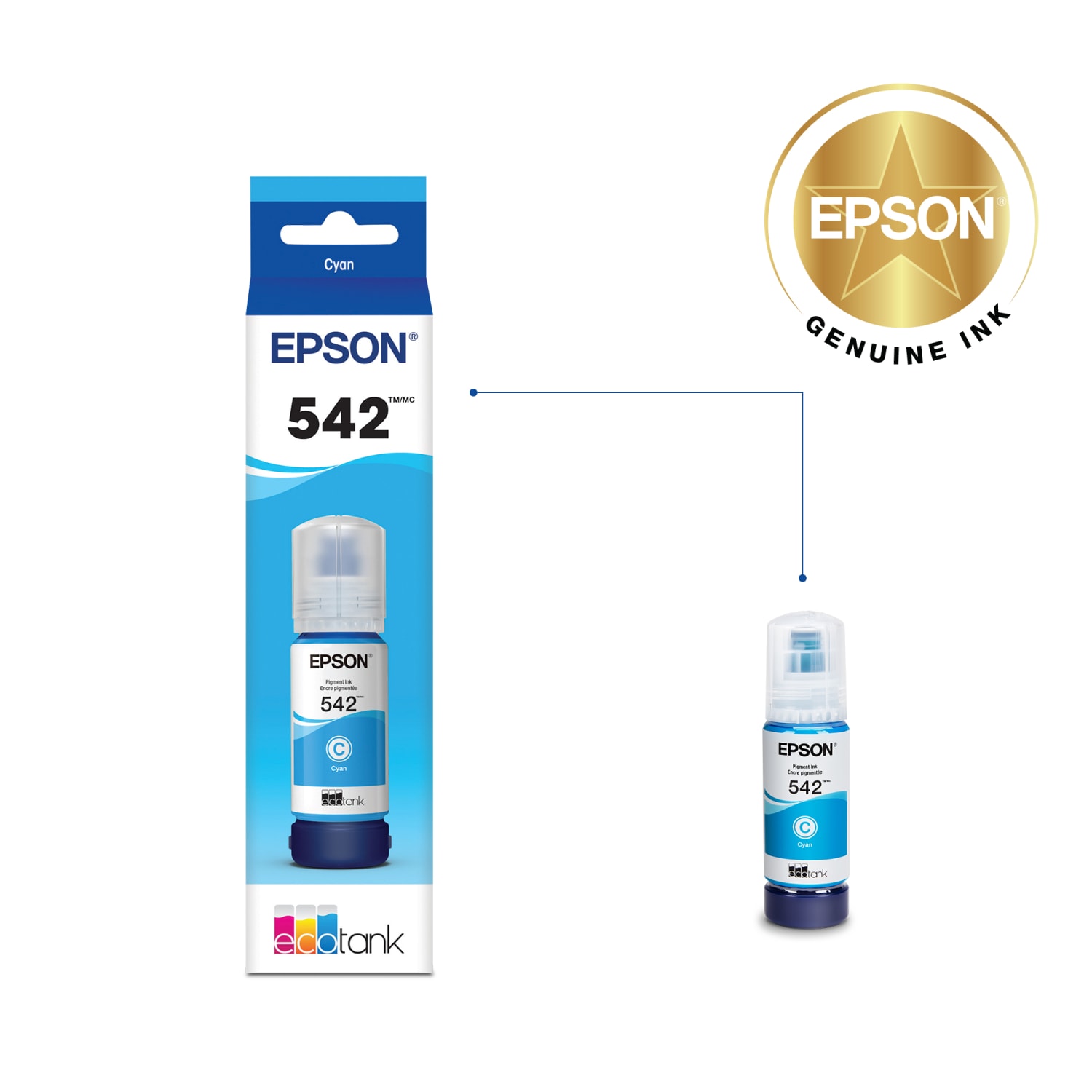Epson 542 EcoTank Cyan Ink Refill Bottle, T542220-S - Image 3