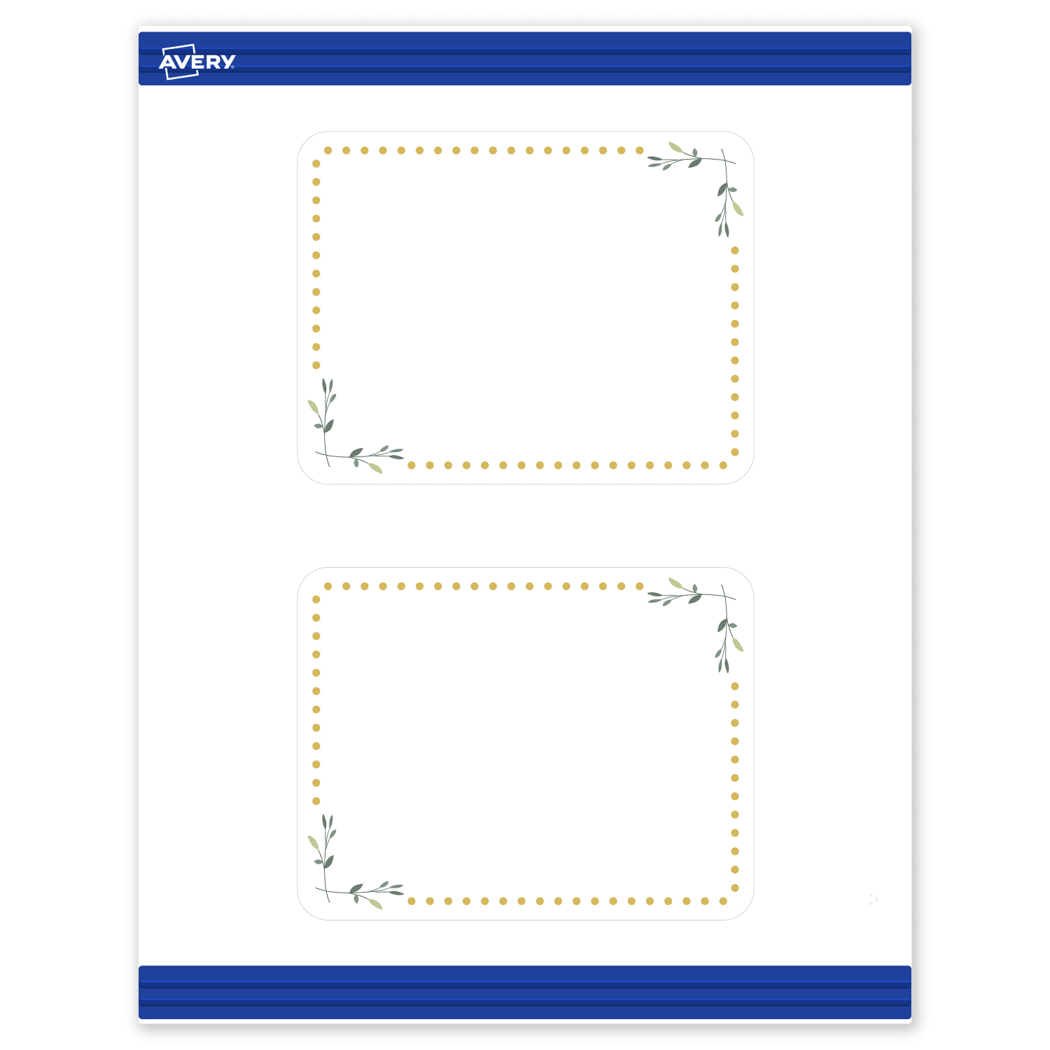 Avery Printable Postcards With Sure Feed Technology, 4.25in x 5-1/2in, Matte White With Gold Dots/Green Floral Design, Pack Of 20
