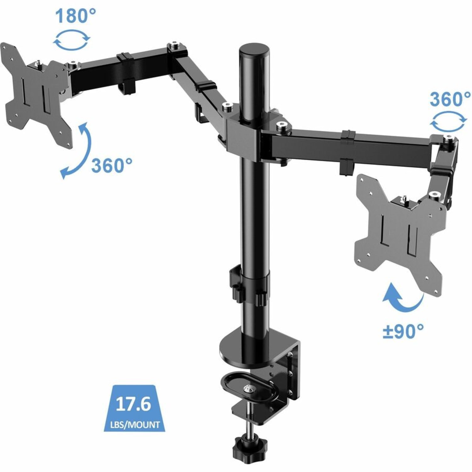 Rocelco RDM2 Desk Mount for LCD Monitor, LED Monitor, Display Stand - Height Adjustable - 2 Display(s) Supported - 13in to 27in Screen Support - 35.27 lb Load Capacity - 75 x 75, 100 x 100 - VESA Mount Compatible - 1 Each - Image 4