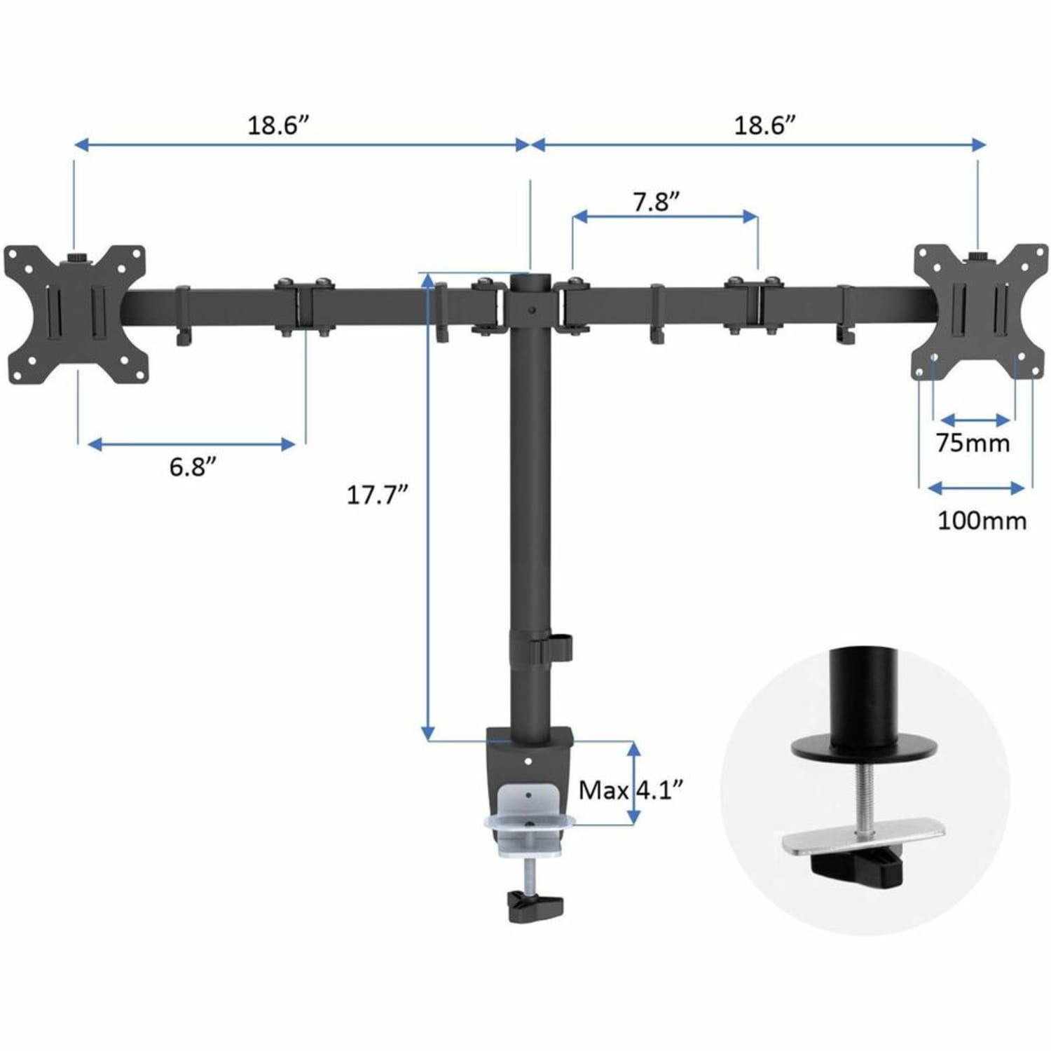 Rocelco RDM2 Desk Mount for LCD Monitor, LED Monitor, Display Stand - Height Adjustable - 2 Display(s) Supported - 13in to 27in Screen Support - 35.27 lb Load Capacity - 75 x 75, 100 x 100 - VESA Mount Compatible - 1 Each - Image 6