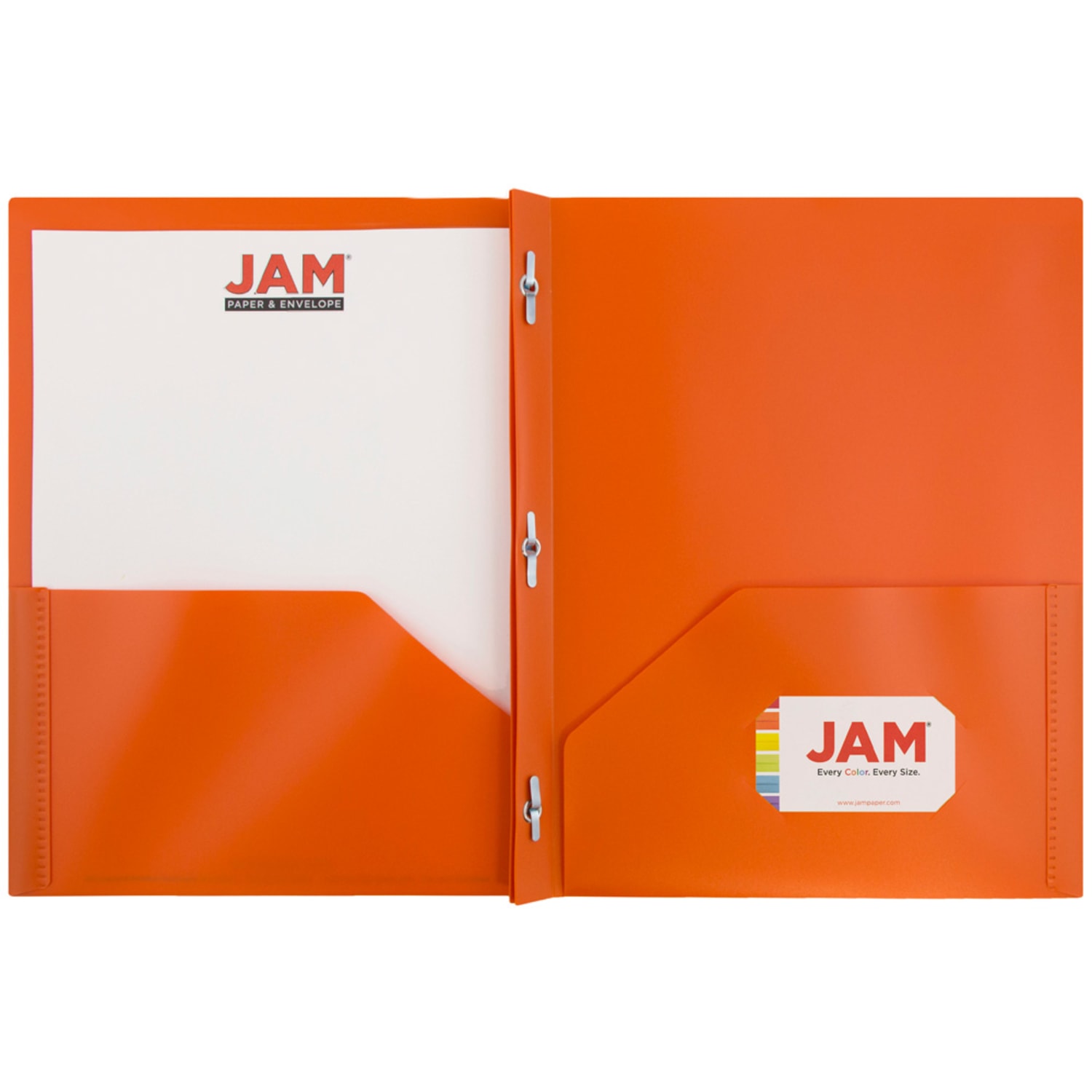 JAM Paper Plastic 2-Pocket POP Folders with Metal Prongs Fastener Clasps, 9 1/2in x 11 1/2in, Orange, Pack Of 6 - Image 4