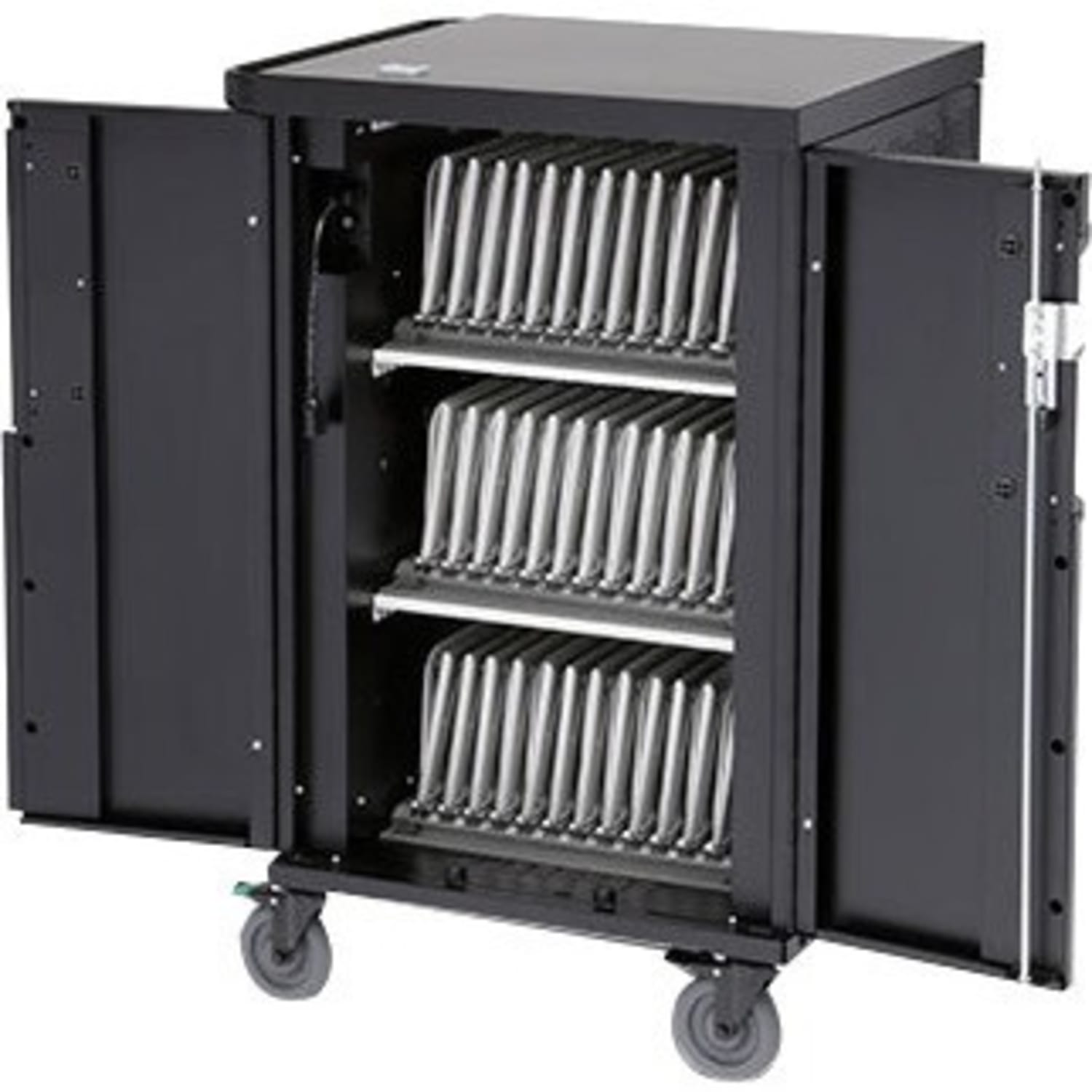Bretford CoreX Cart - 3 Shelf - 4 Casters - Steel - 29.50in Width x 26in Depth x 44.50in Height - Black - For 45 Devices - Image 4