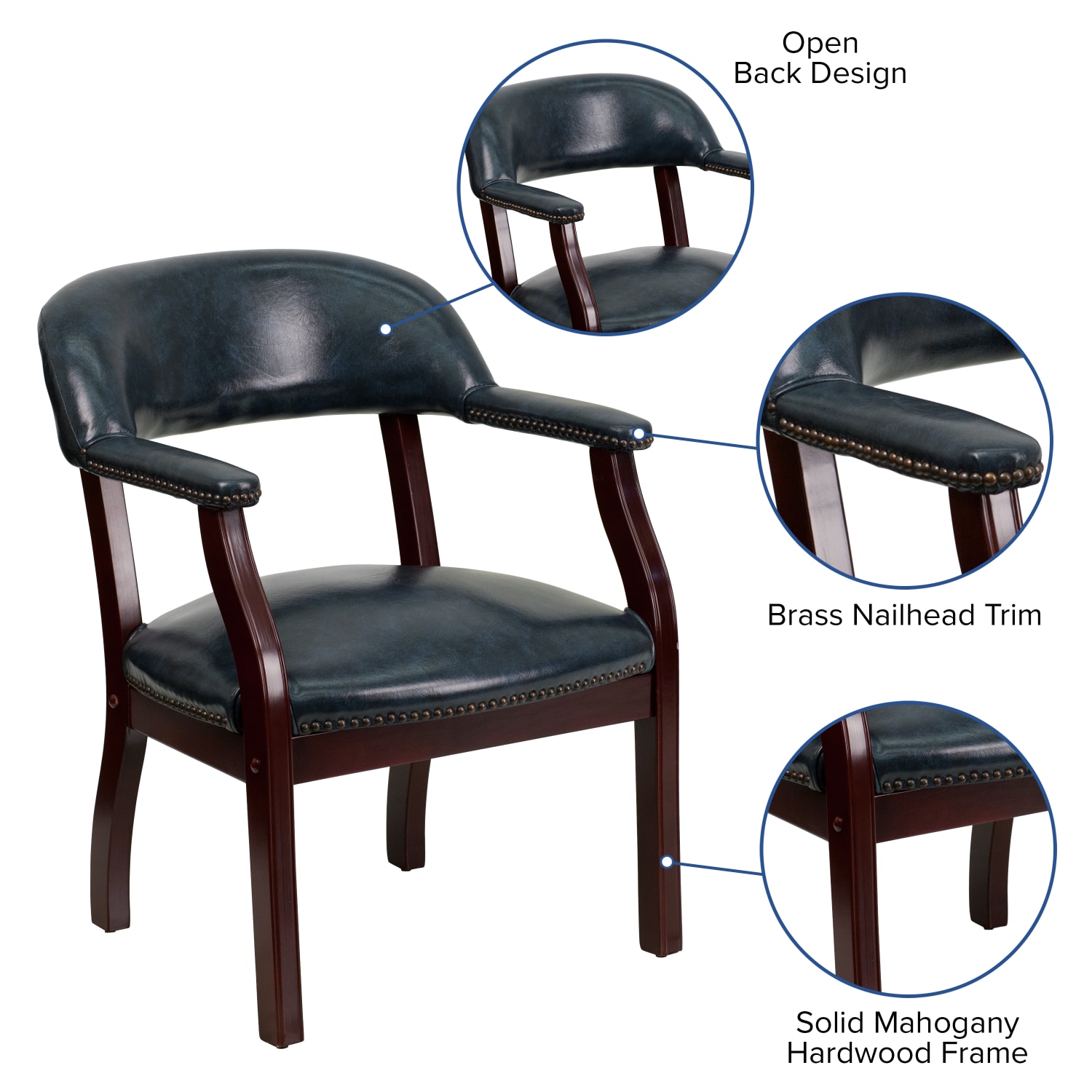 Flash Furniture Vinyl Conference Chair with Accent Nail Trim, Navy - Image 5