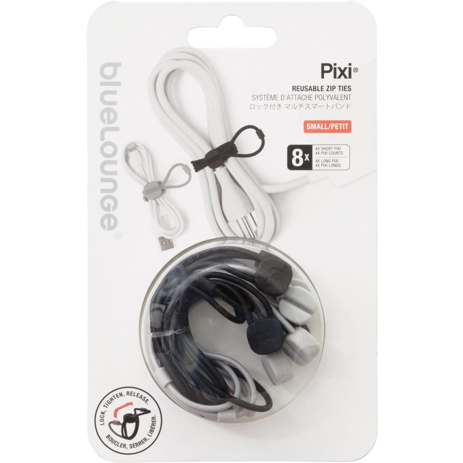 Bluelounge Pixi Reusable Ties - Cable Tie - Black Gray - 8 / Pack - Image 4