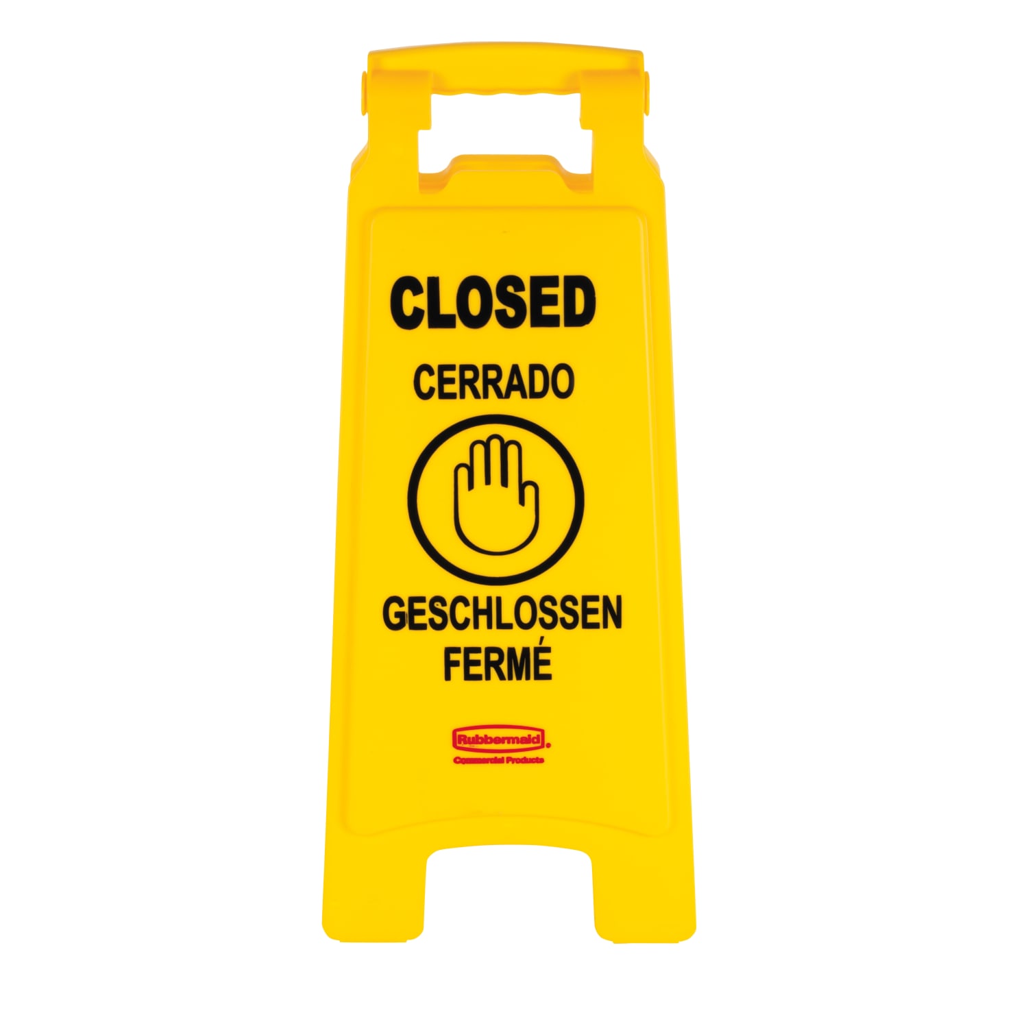 Rubbermaid Commercial Closed Multi-Lingual Floor Sign - CLOSED Print/Message - 11in x 25in - Rectangular Shape - Yellow - Image 3
